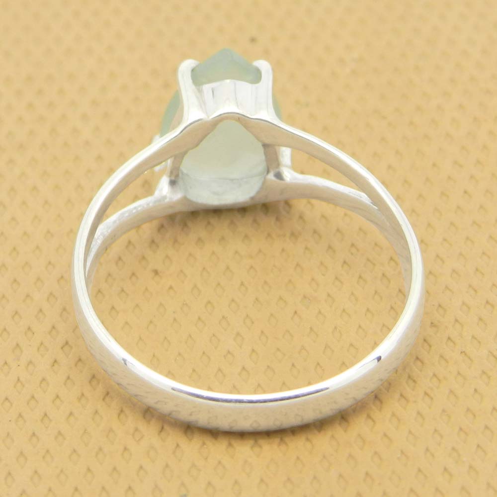 Aqua Chalcedony 10x7mm Pear 18k Gold Plated Silver Prong Set Ring