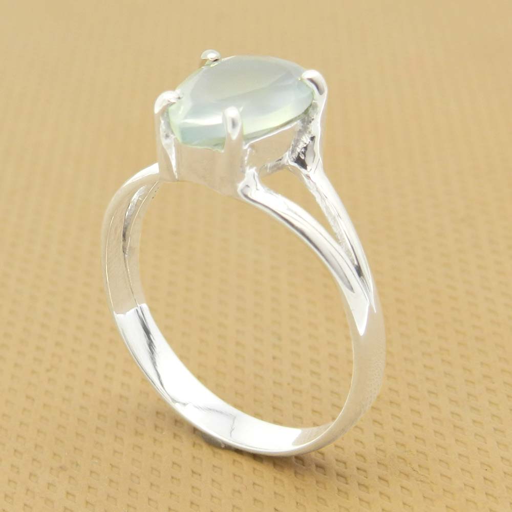 Aqua Chalcedony 10x7mm Pear 18k Gold Plated Silver Prong Set Ring