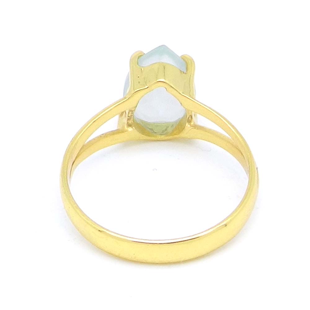 Aqua Chalcedony 10x7mm Pear 18k Gold Plated Silver Prong Set Ring