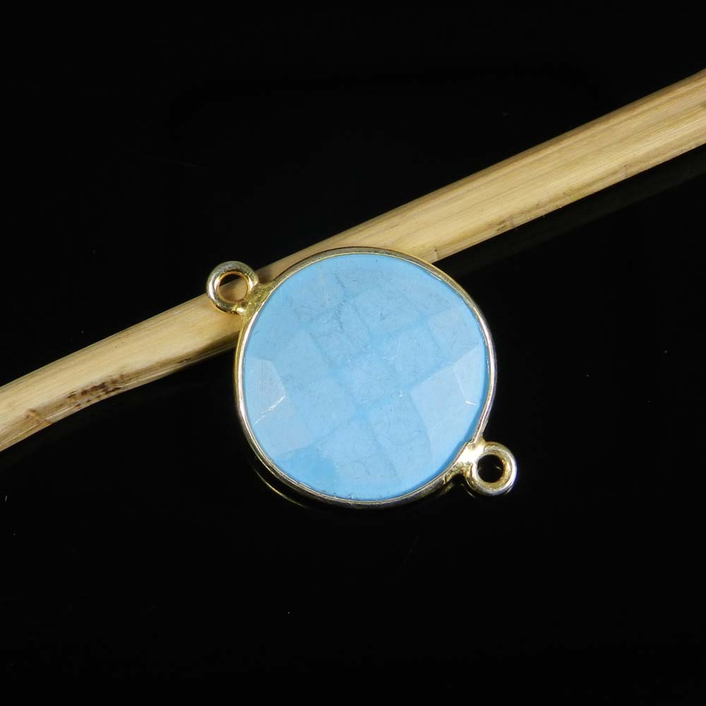 Aqua Chalcedony 21x15mm Round 925 Sterling Silver Gold Plated Double Loop Connector 100 Gms