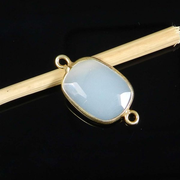 Aqua Chalcedony 24x14mm Rectangle 925 Sterling Silver Gold Plated Double Loop Connector 1.39 Gms