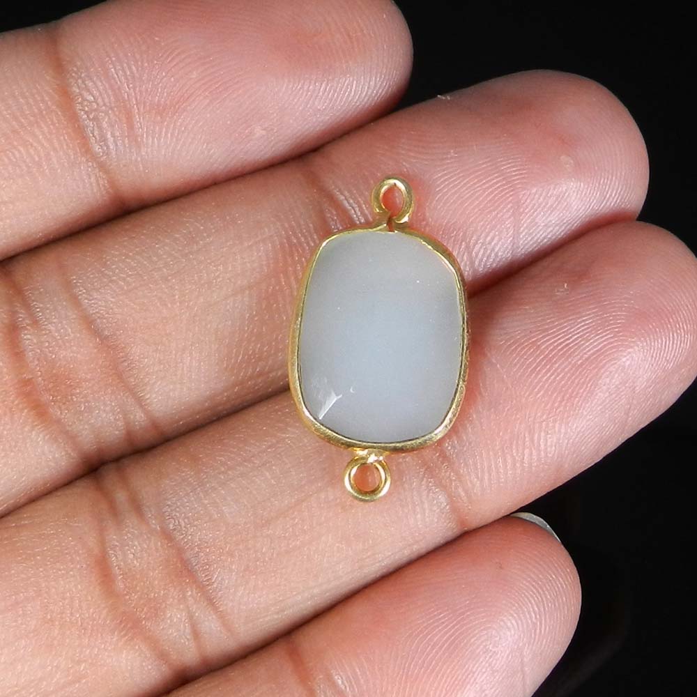 Aqua Chalcedony 24x14mm Rectangle 925 Sterling Silver Gold Plated Double Loop Connector 139 Gms