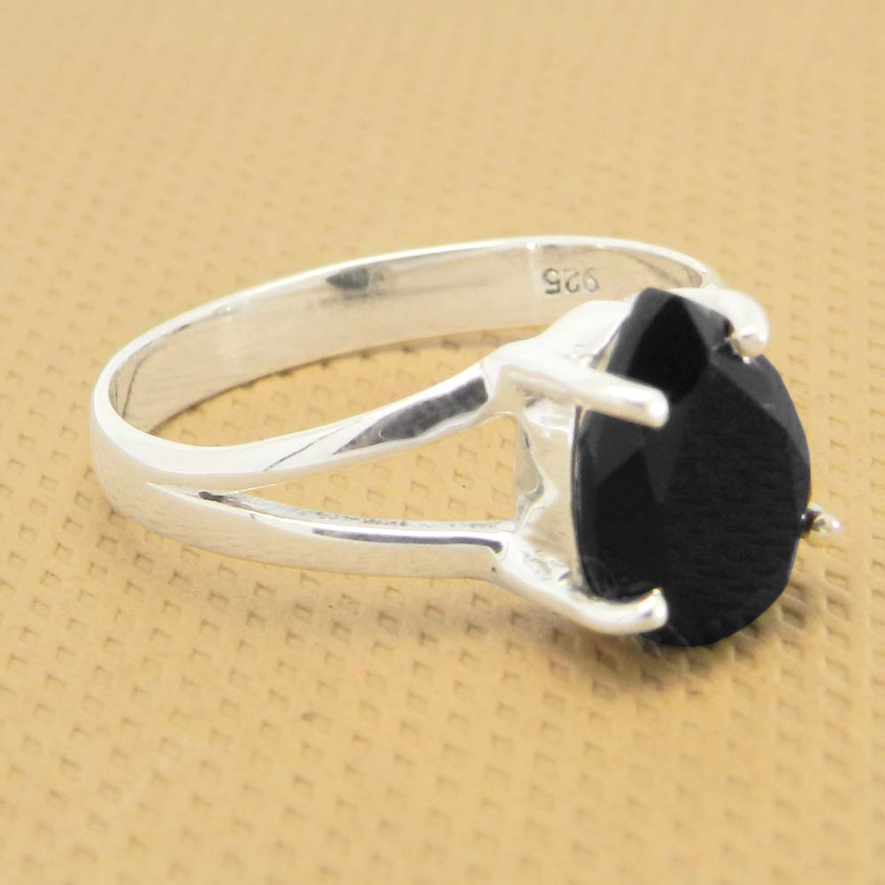 Black Onyx 10x7mm Pear 18k Gold Plated Silver Prong Set Ring