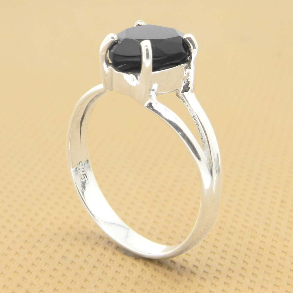 Black Onyx 10x7mm Pear 18k Gold Plated Silver Prong Set Ring