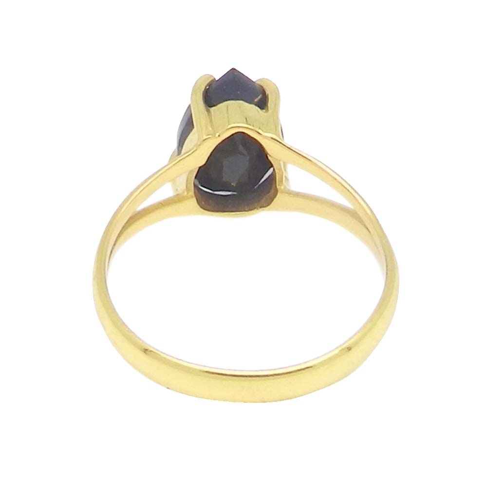 Black Onyx 10x7mm Pear 18k Gold Plated Silver Prong Set Ring