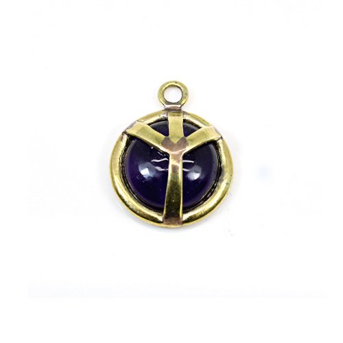 Dark Amethyst Hydro 15mm Round Cabochon 2.60 Gram Brass Gold Plated Single Loop Connector