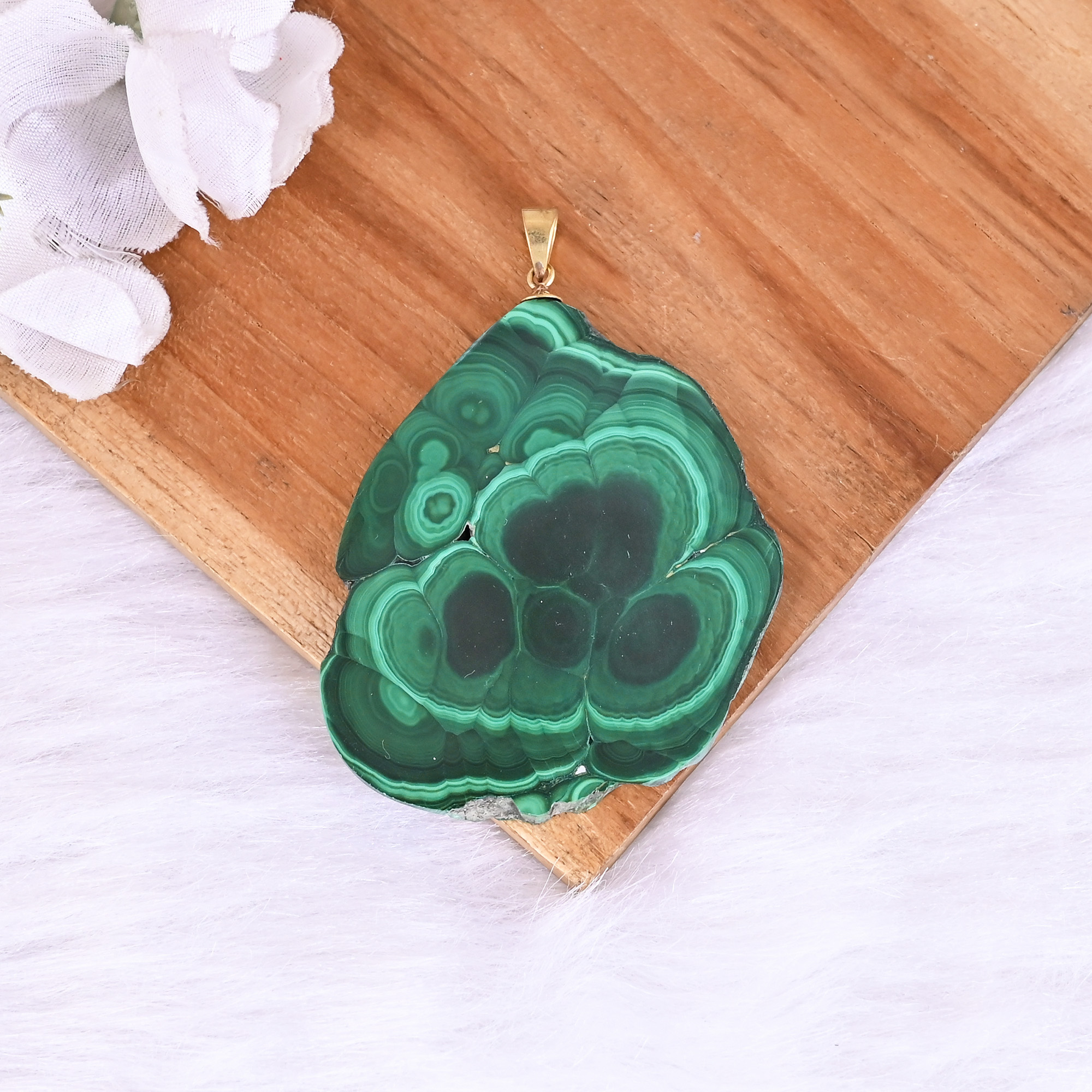 Natural Malachite Stalactite Brass 379 gm Unique Green Stone Pendant