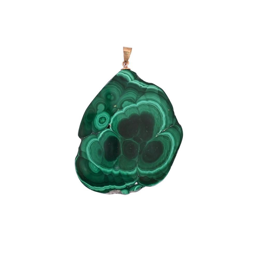 Image of Natural Malachite Stalactite Brass  37.9 gm Unique Green Stone Pendant