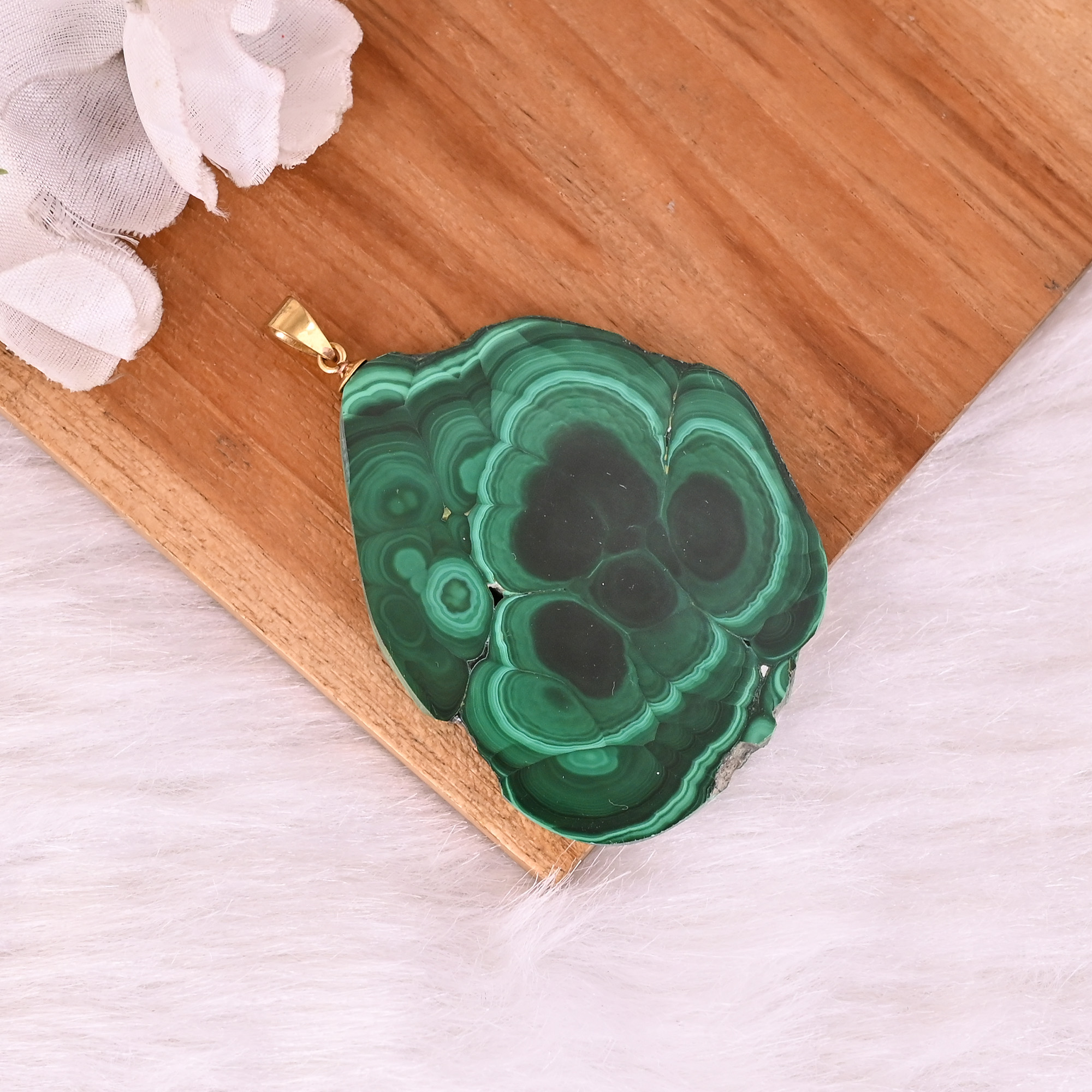 Natural Malachite Stalactite Brass 379 gm Unique Green Stone Pendant