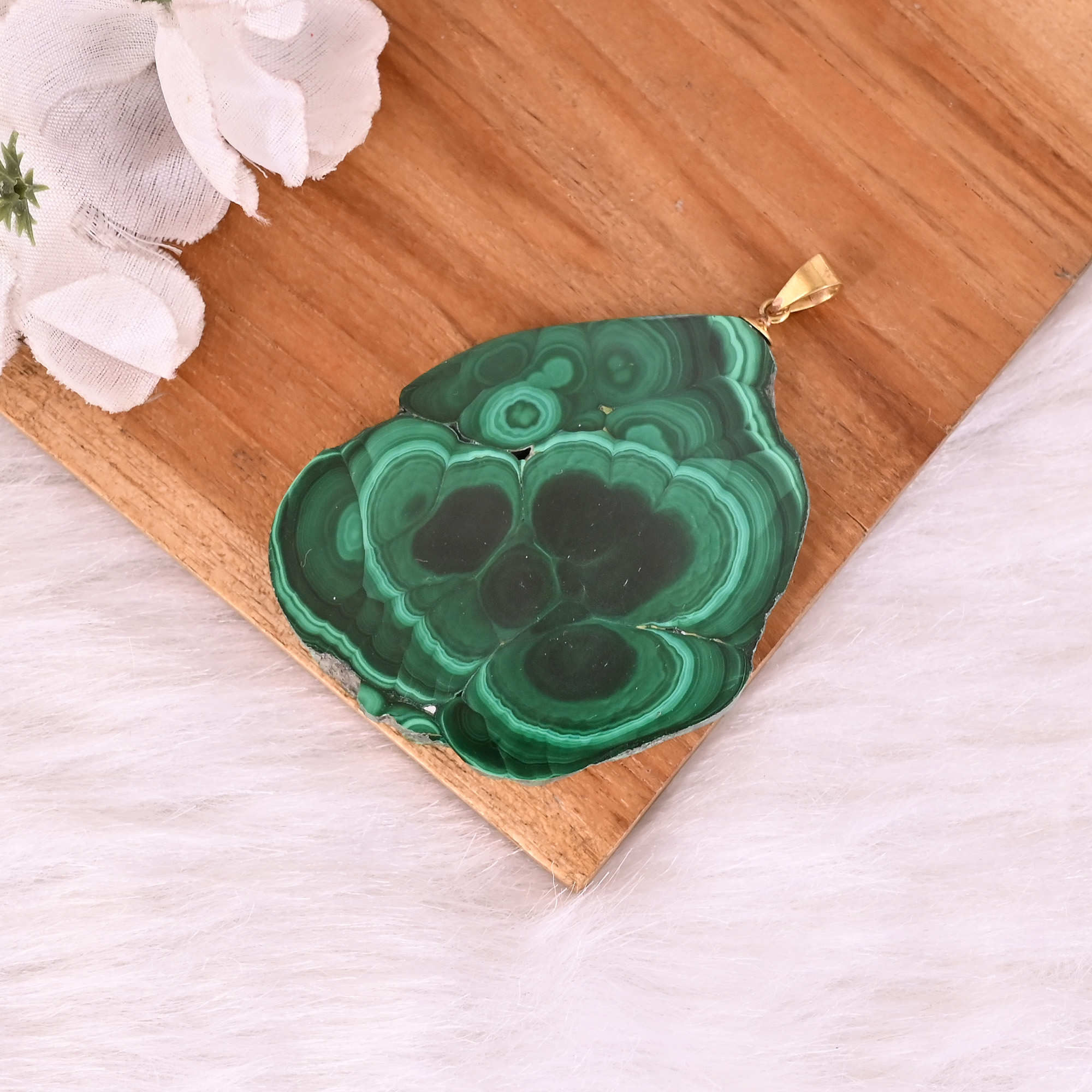 Natural Malachite Stalactite Brass 379 gm Unique Green Stone Pendant
