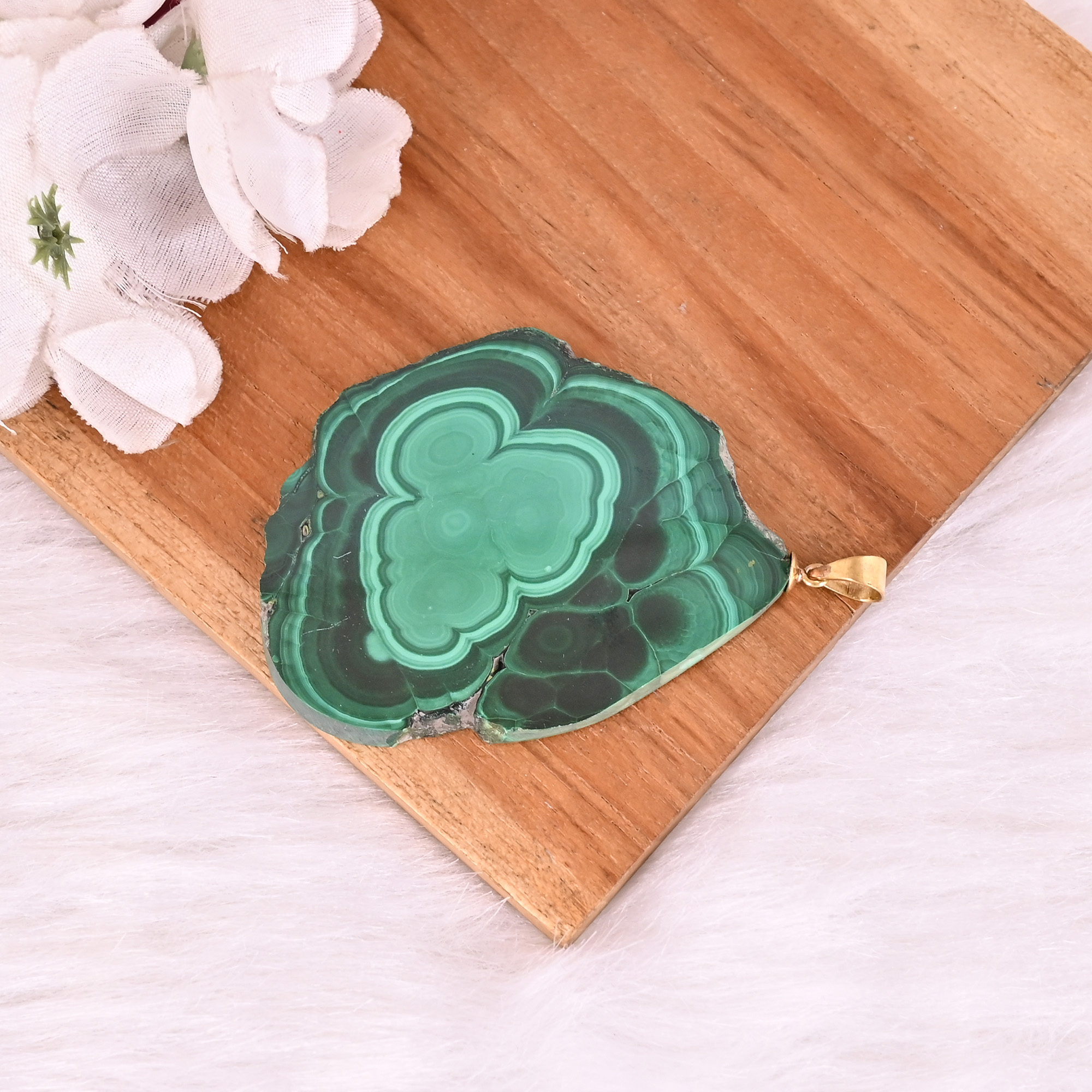 Natural Malachite Stalactite Brass  379 gm Unique Green Stone Pendant