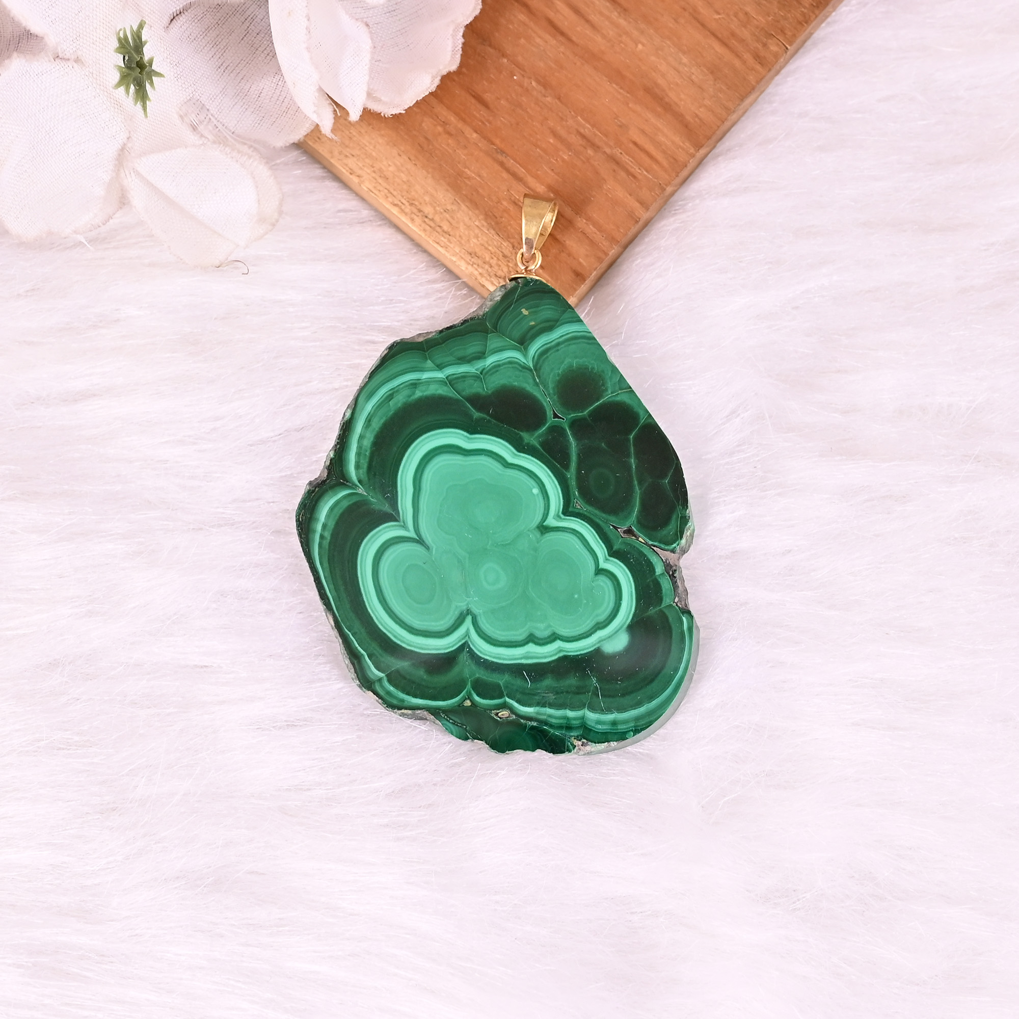 Natural Malachite Stalactite Brass  379 gm Unique Green Stone Pendant