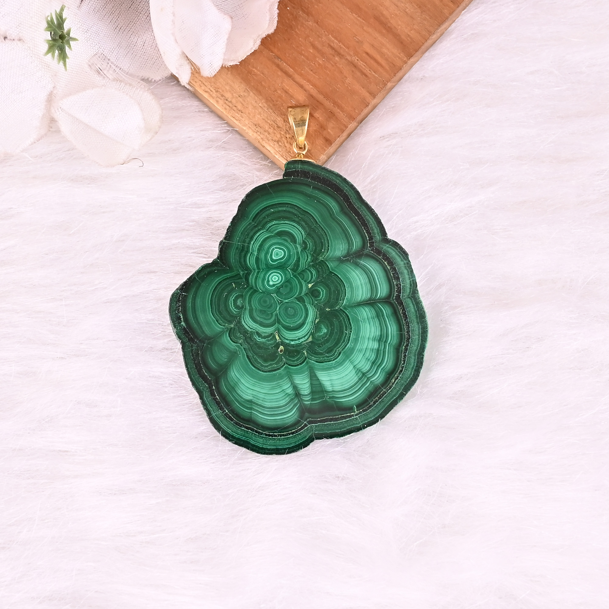 Natural Malachite Stalactite Brass 328 gm Unique Green Stone Pendant