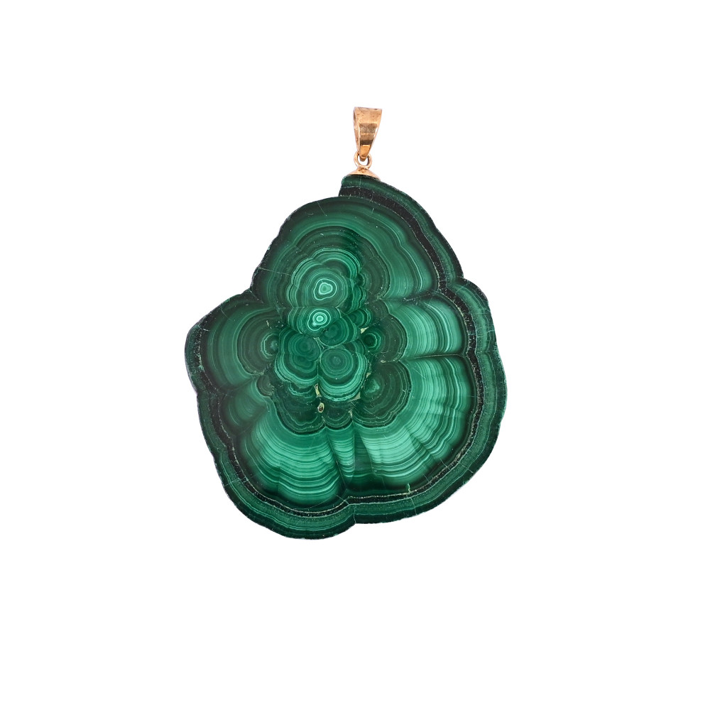 Image of Natural Malachite Stalactite Brass  32.8 gm Unique Green Stone Pendant