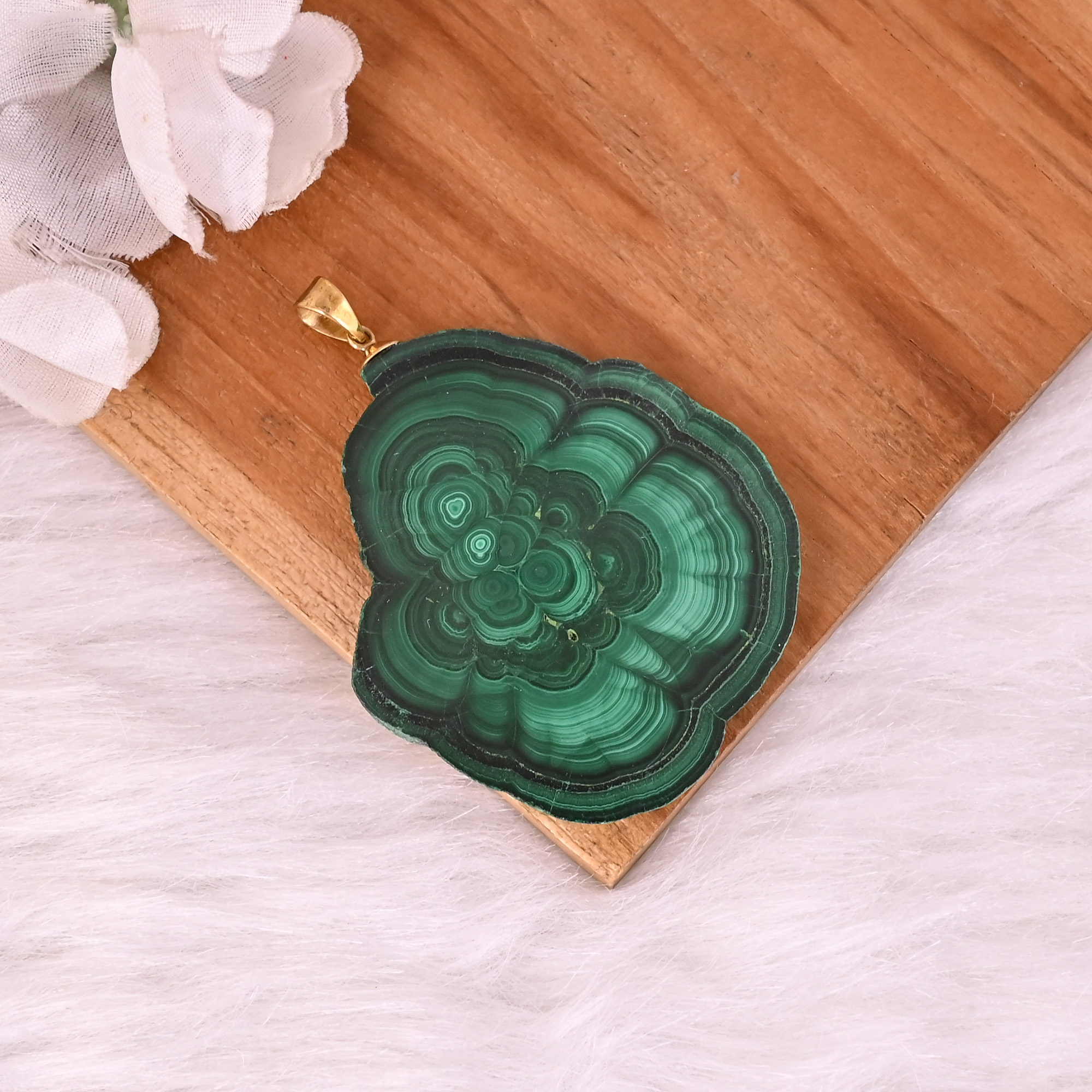 Natural Malachite Stalactite Brass  328 gm Unique Green Stone Pendant