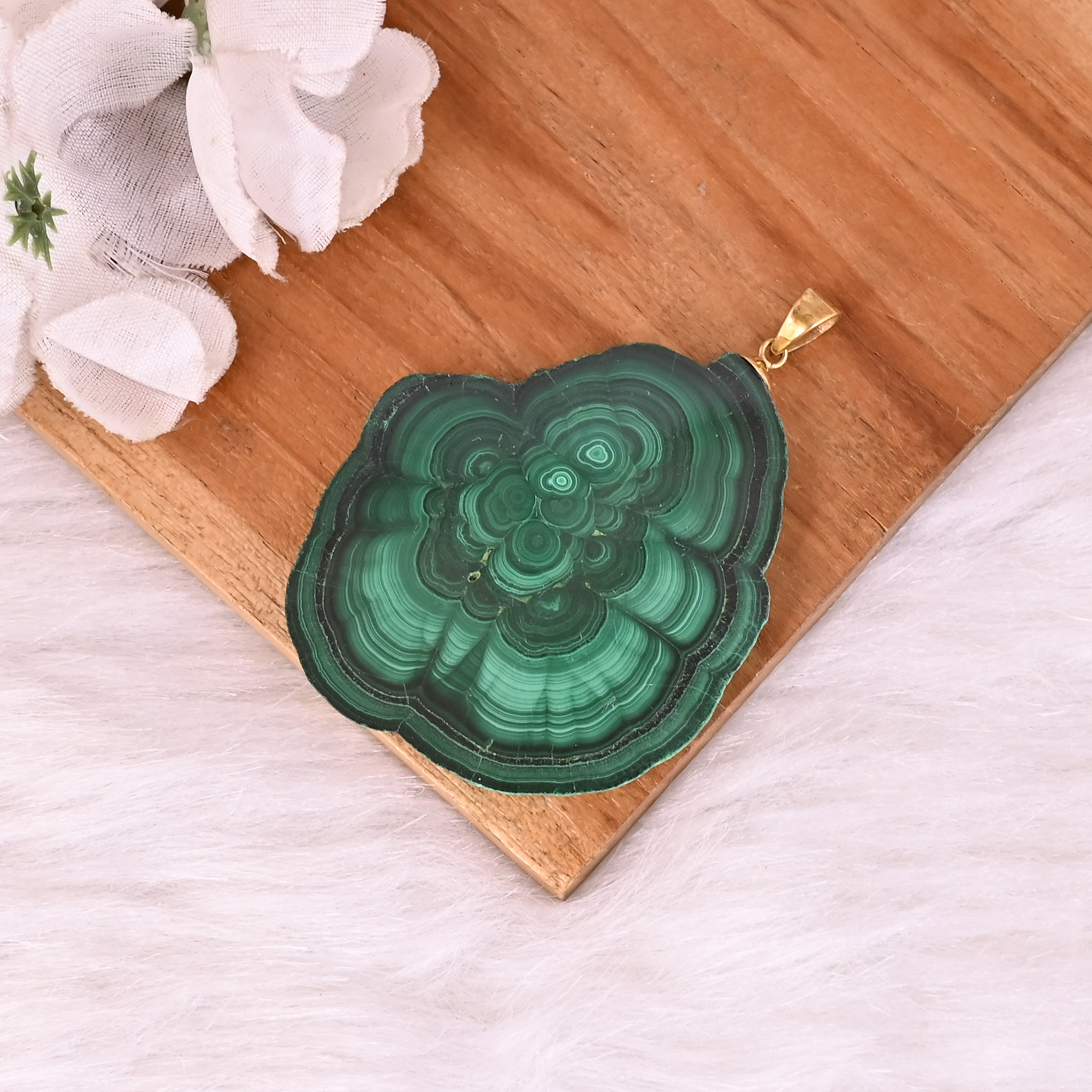 Natural Malachite Stalactite Brass 328 gm Unique Green Stone Pendant