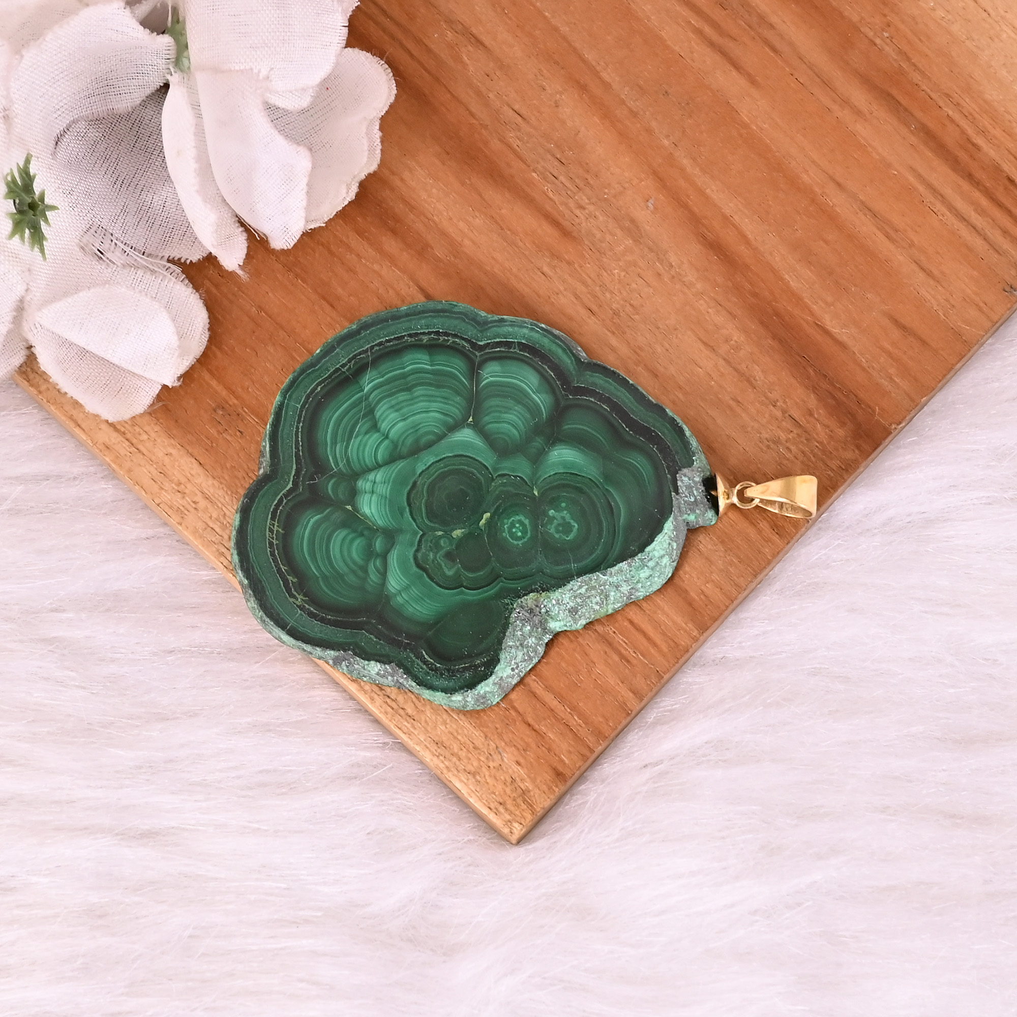 Natural Malachite Stalactite Brass 328 gm Unique Green Stone Pendant