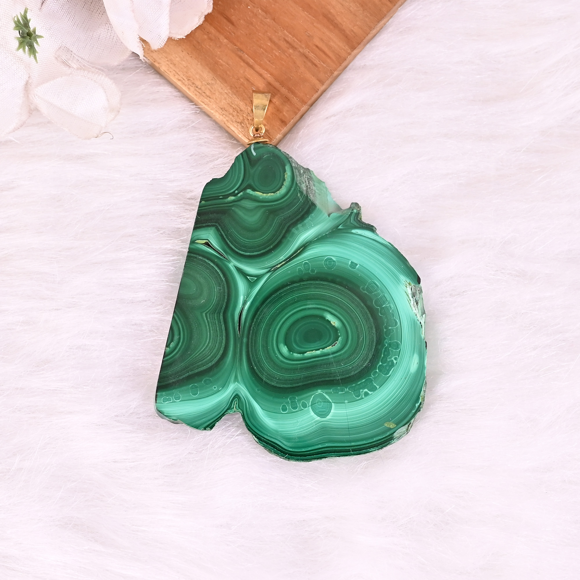 Natural Malachite Stalactite Brass 685 gm Unique Green Stone Pendant