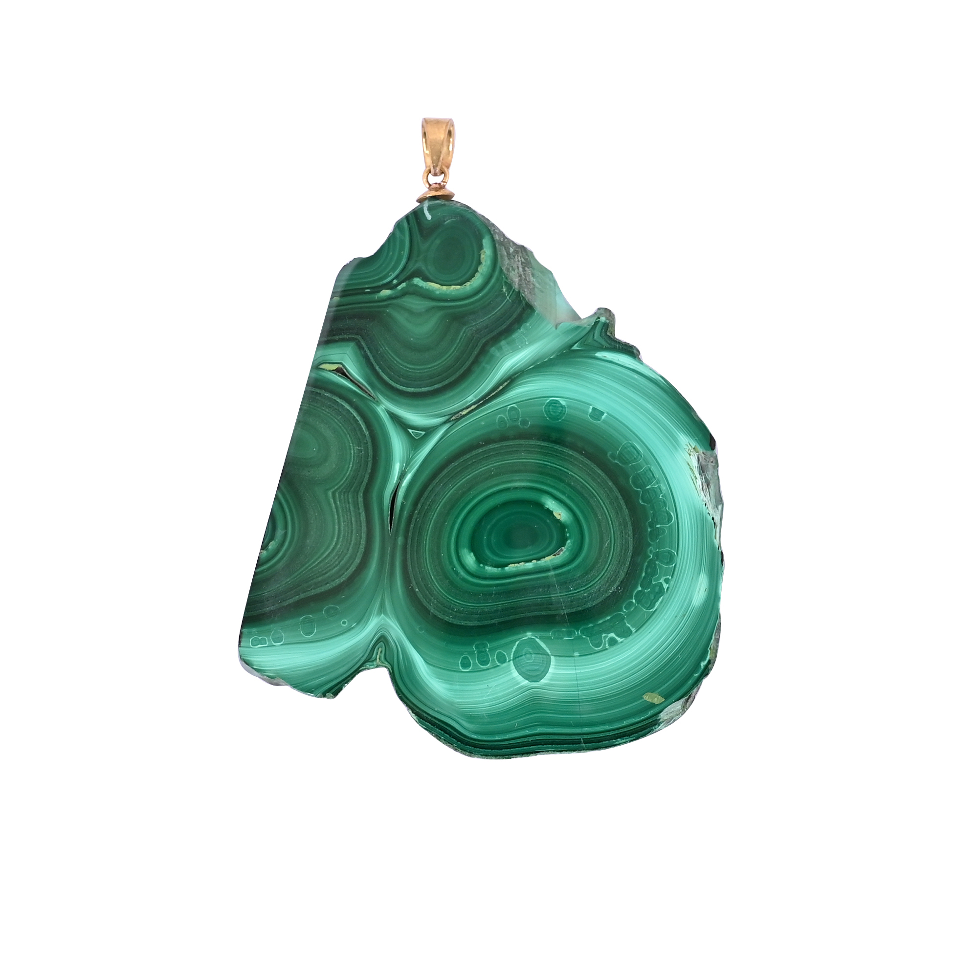 Natural Malachite Stalactite Brass  685 gm Unique Green Stone Pendant