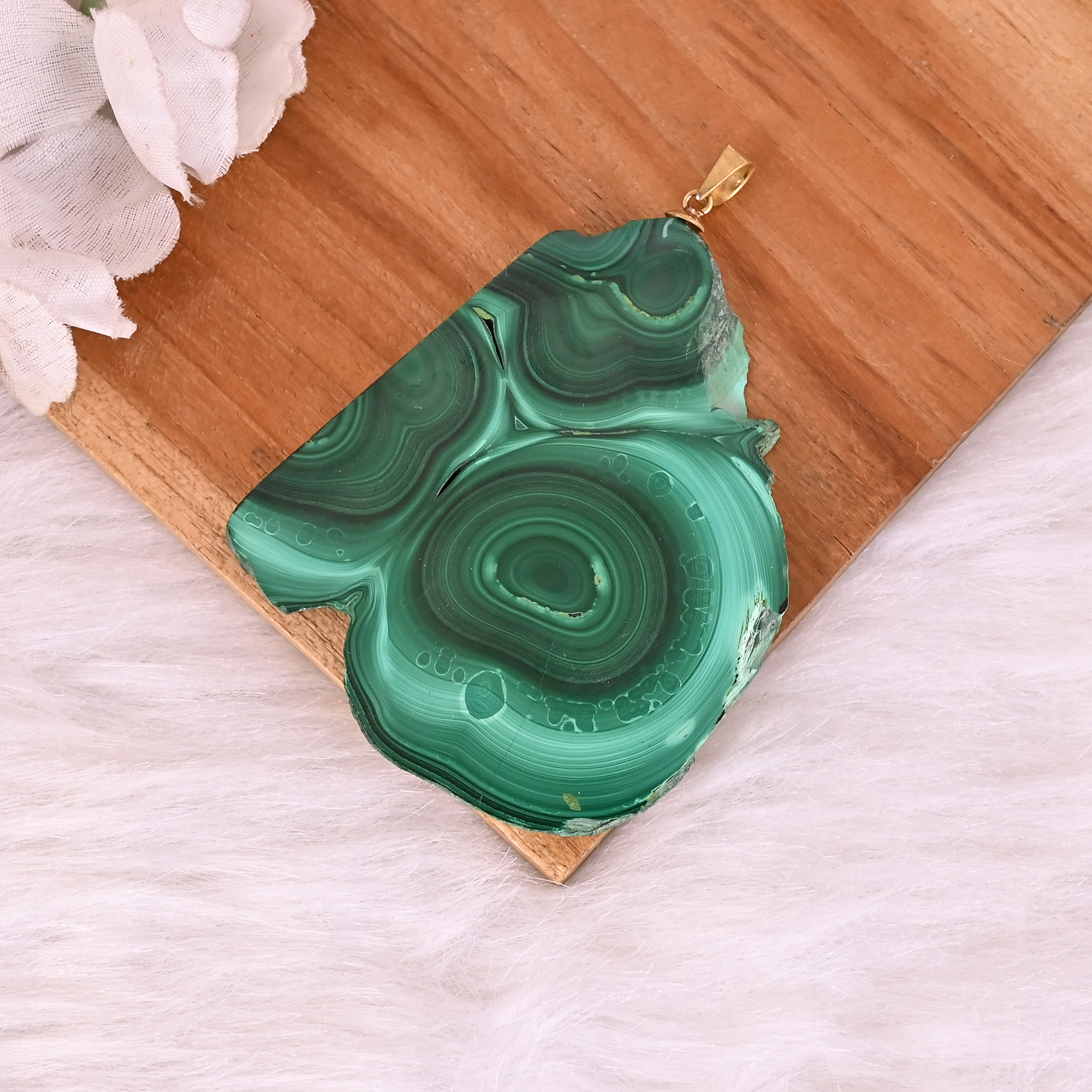 Natural Malachite Stalactite Brass  685 gm Unique Green Stone Pendant