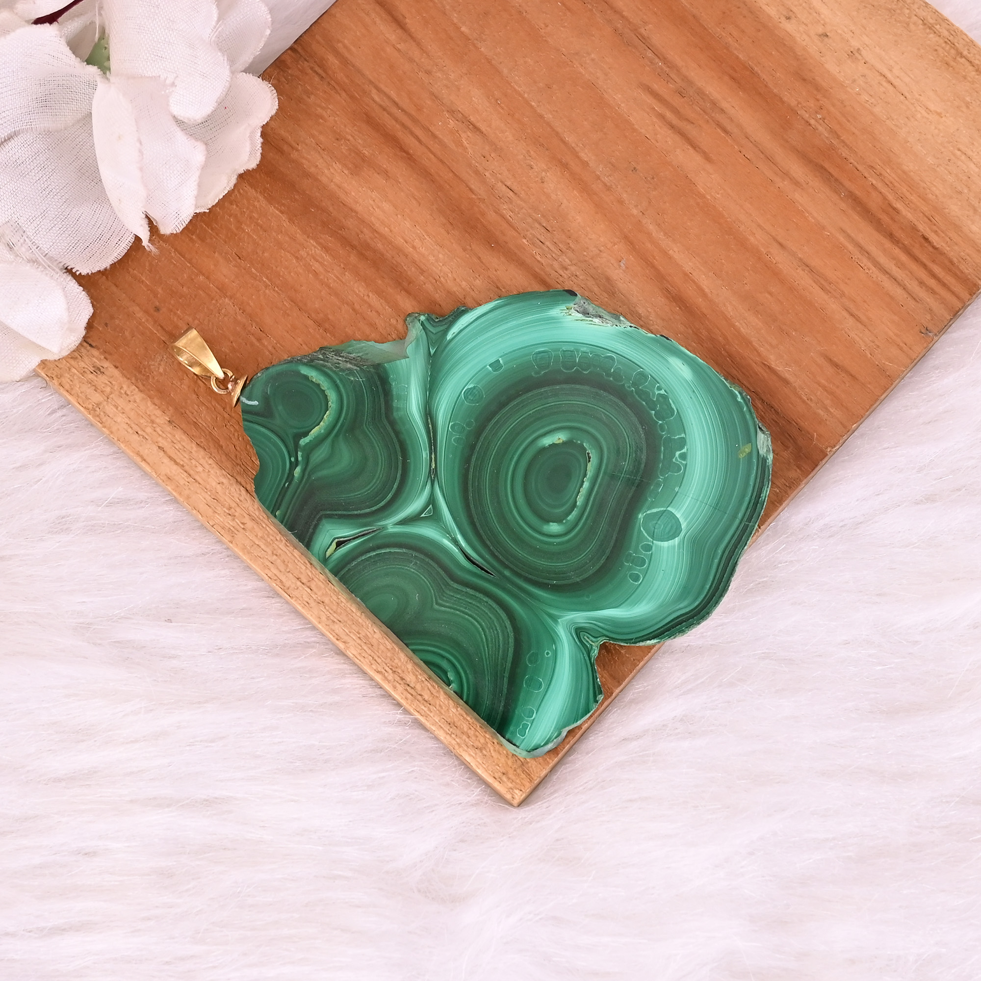 Natural Malachite Stalactite Brass  685 gm Unique Green Stone Pendant