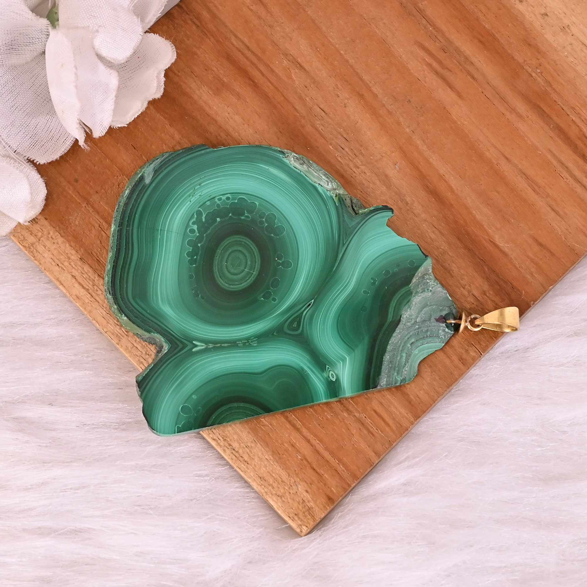 Natural Malachite Stalactite Brass 685 gm Unique Green Stone Pendant