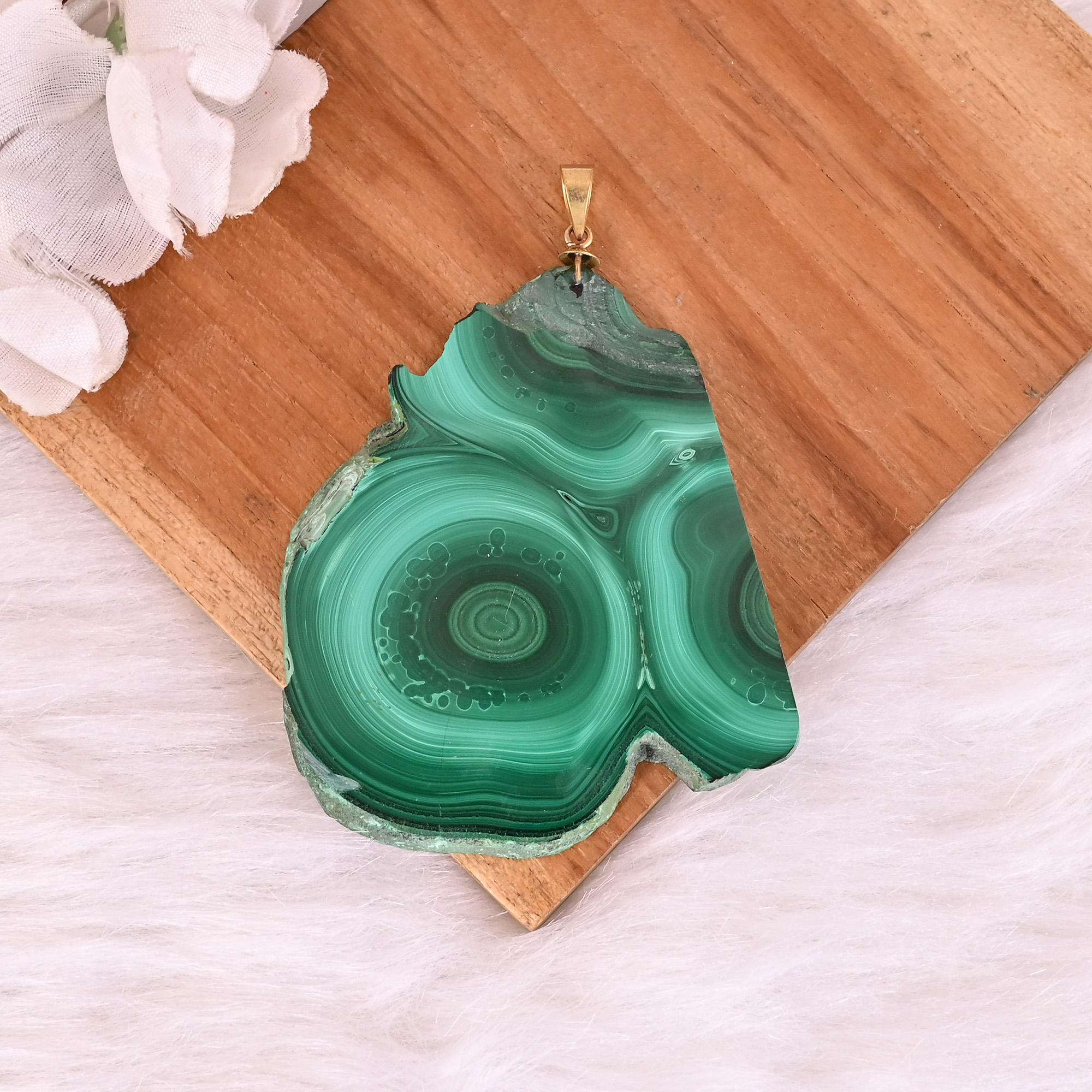 Natural Malachite Stalactite Brass 685 gm Unique Green Stone Pendant