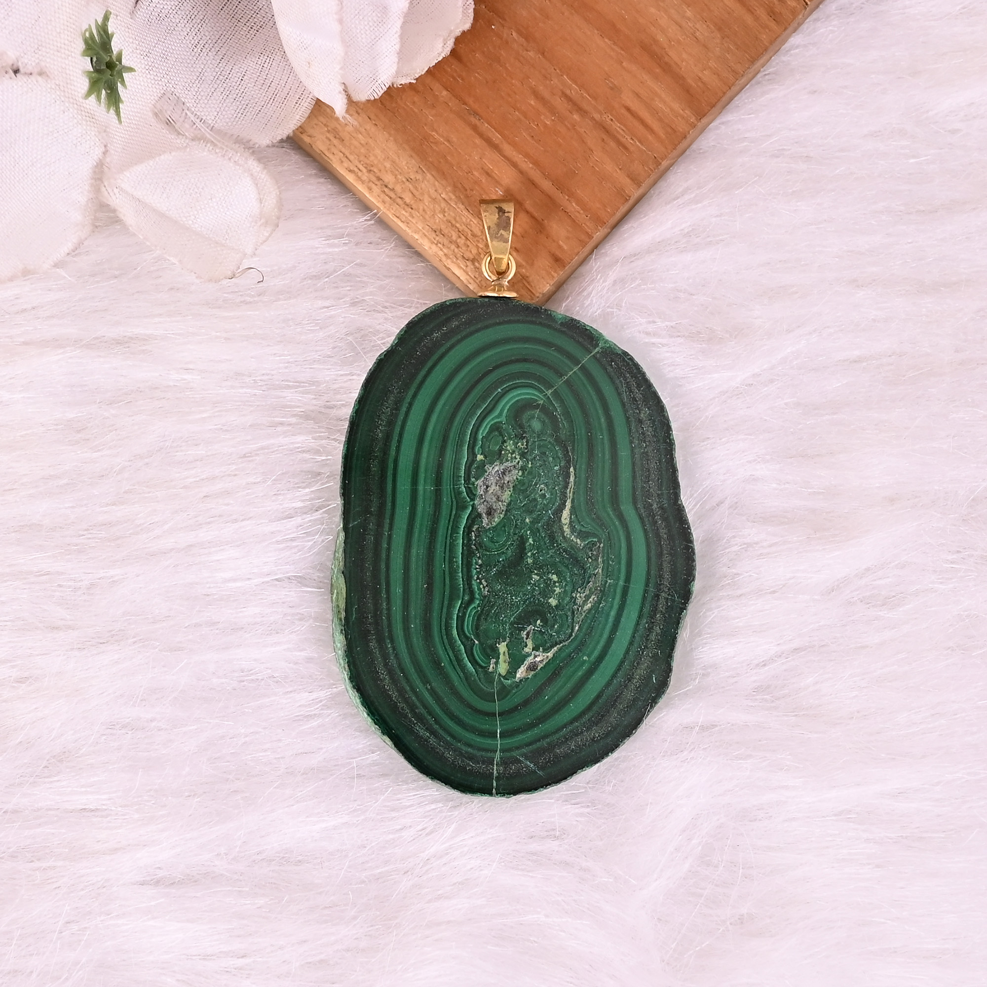 Natural Malachite Stalactite Brass Pendant 316 gm Unique Stone Jewelry