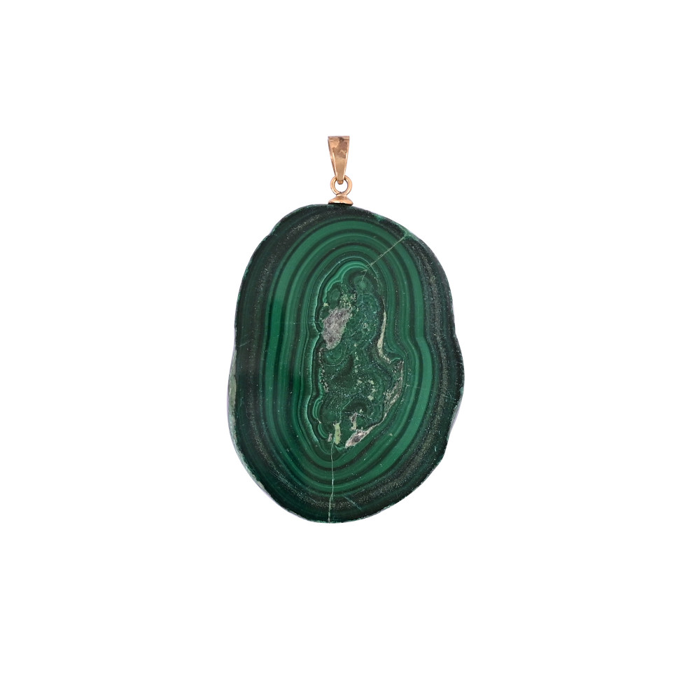 Image of Natural Malachite Stalactite Brass Pendant 31.6 gm Unique Stone Jewelry