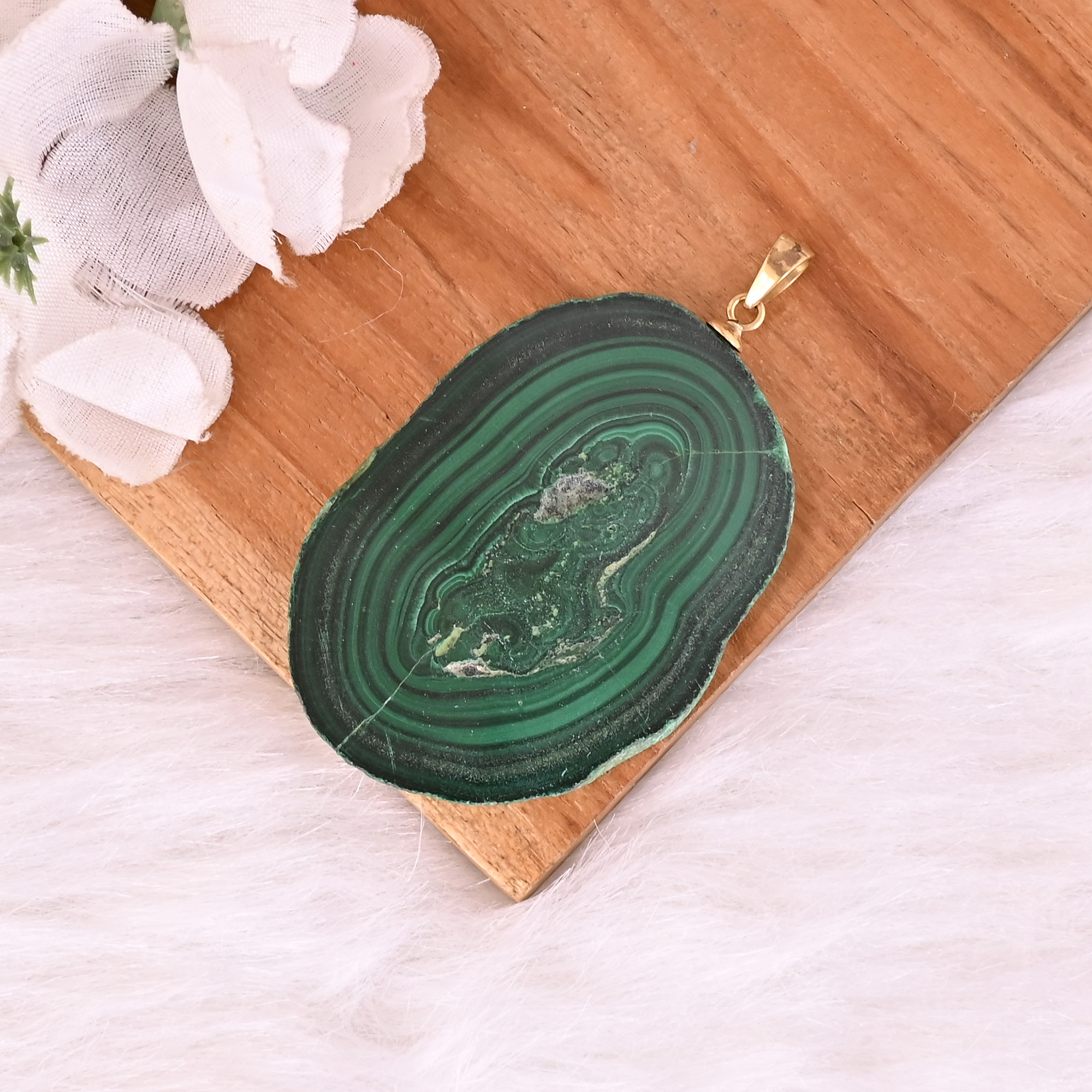 Natural Malachite Stalactite Brass Pendant 316 gm Unique Stone Jewelry
