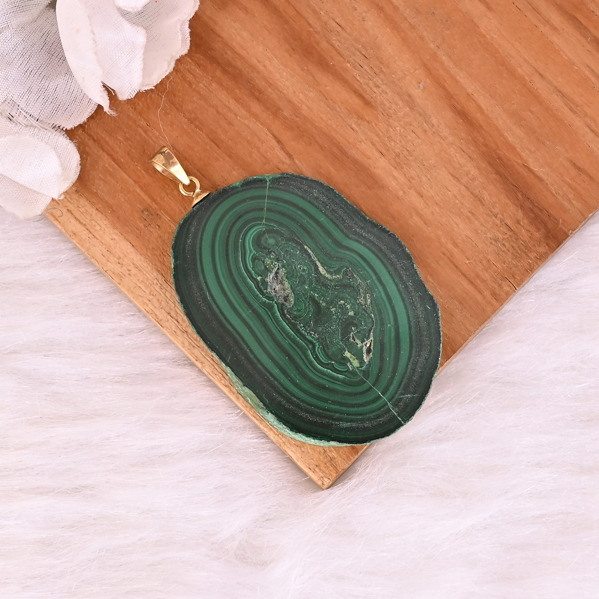 Natural Malachite Stalactite Brass Pendant 2970 gm Unique Stone Jewelry