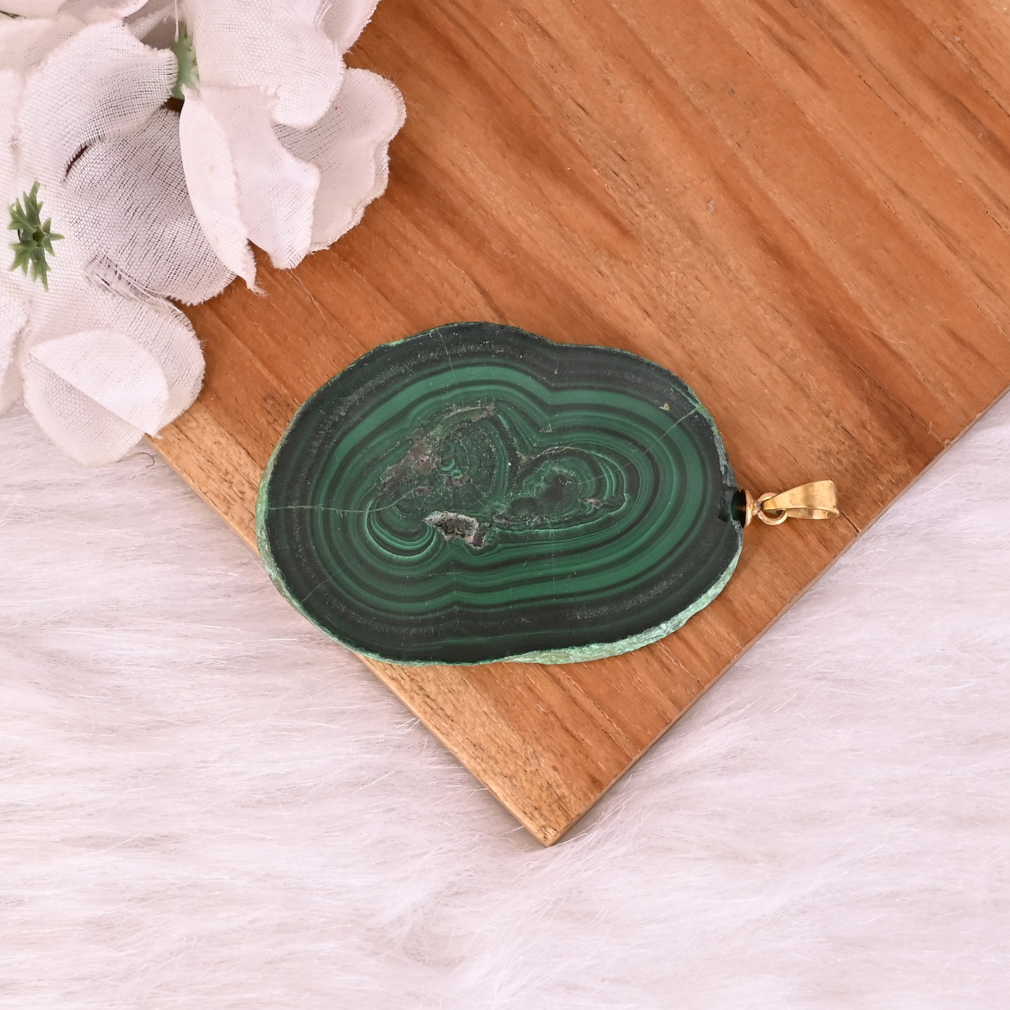 Natural Malachite Stalactite Brass Pendant 2970 gm Unique Stone Jewelry