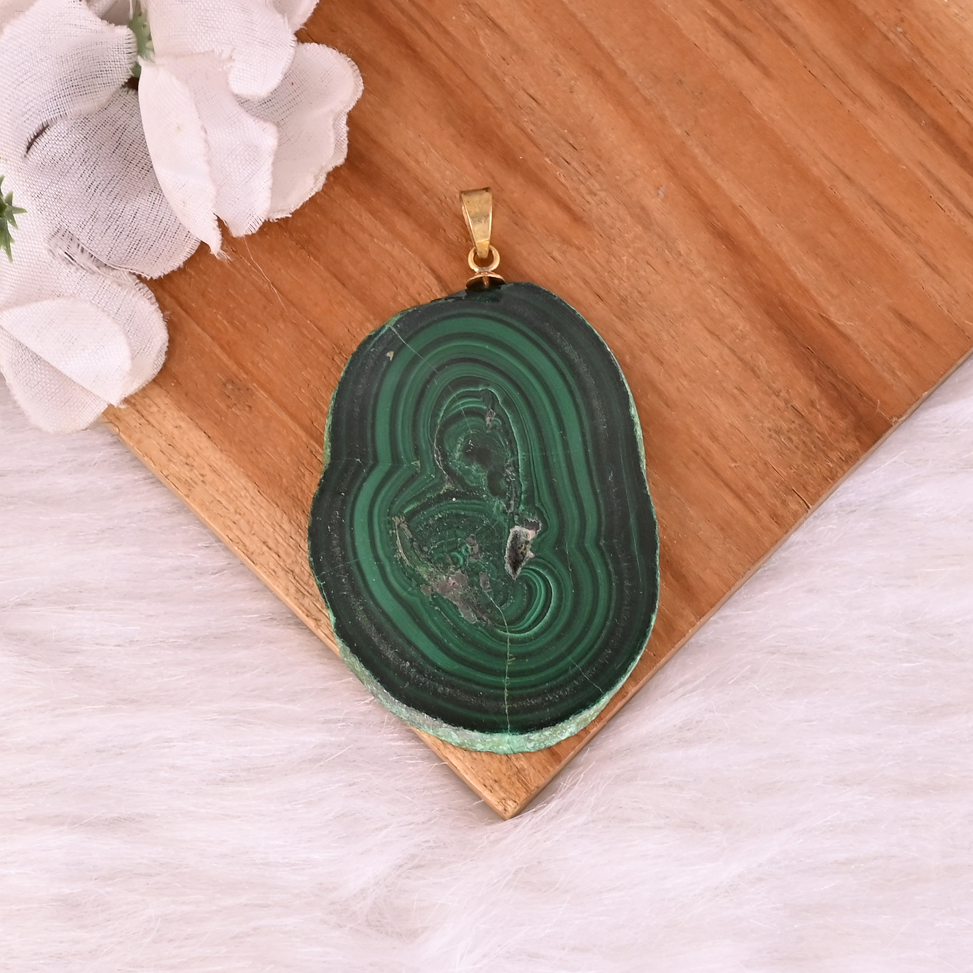 Natural Malachite Stalactite Brass Pendant 316 gm Unique Stone Jewelry