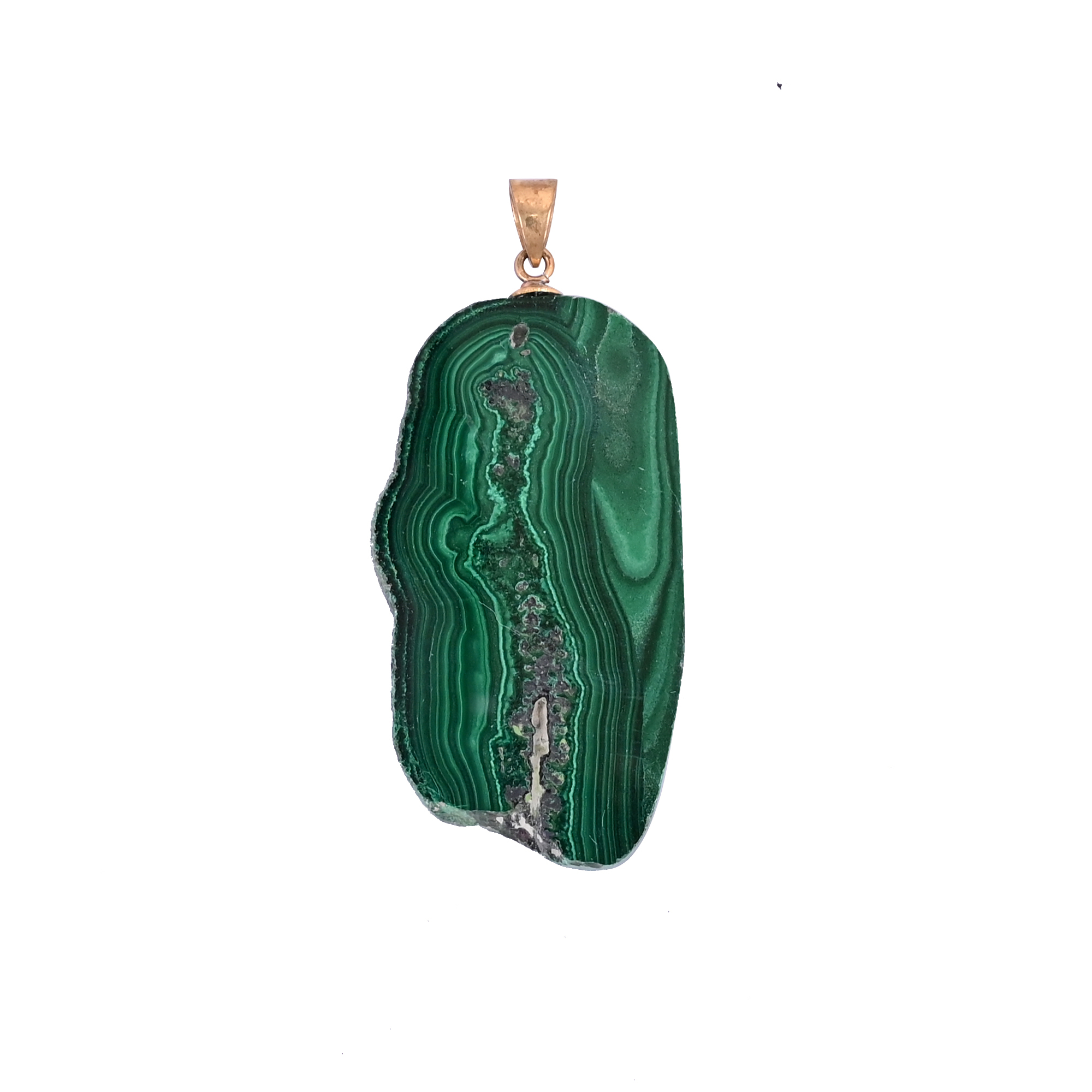 Natural Malachite Stalactite Brass Pendant 188 gm Unique Stone Jewelry