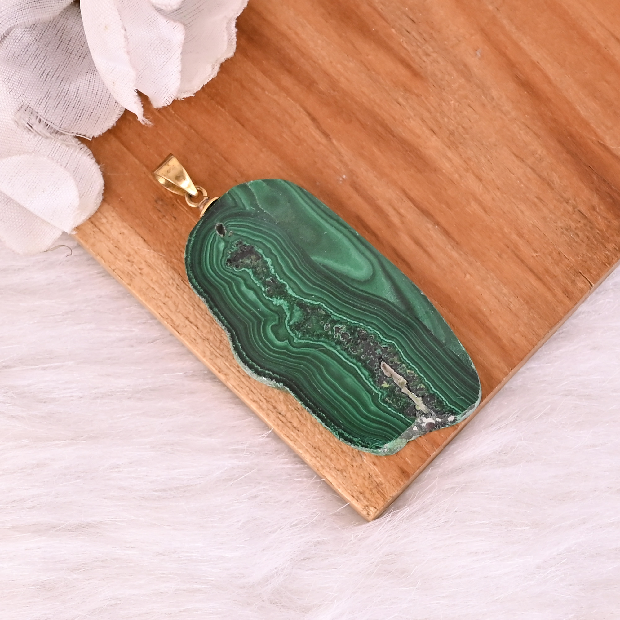 Natural Malachite Stalactite Brass Pendant 188 gm Unique Stone Jewelry