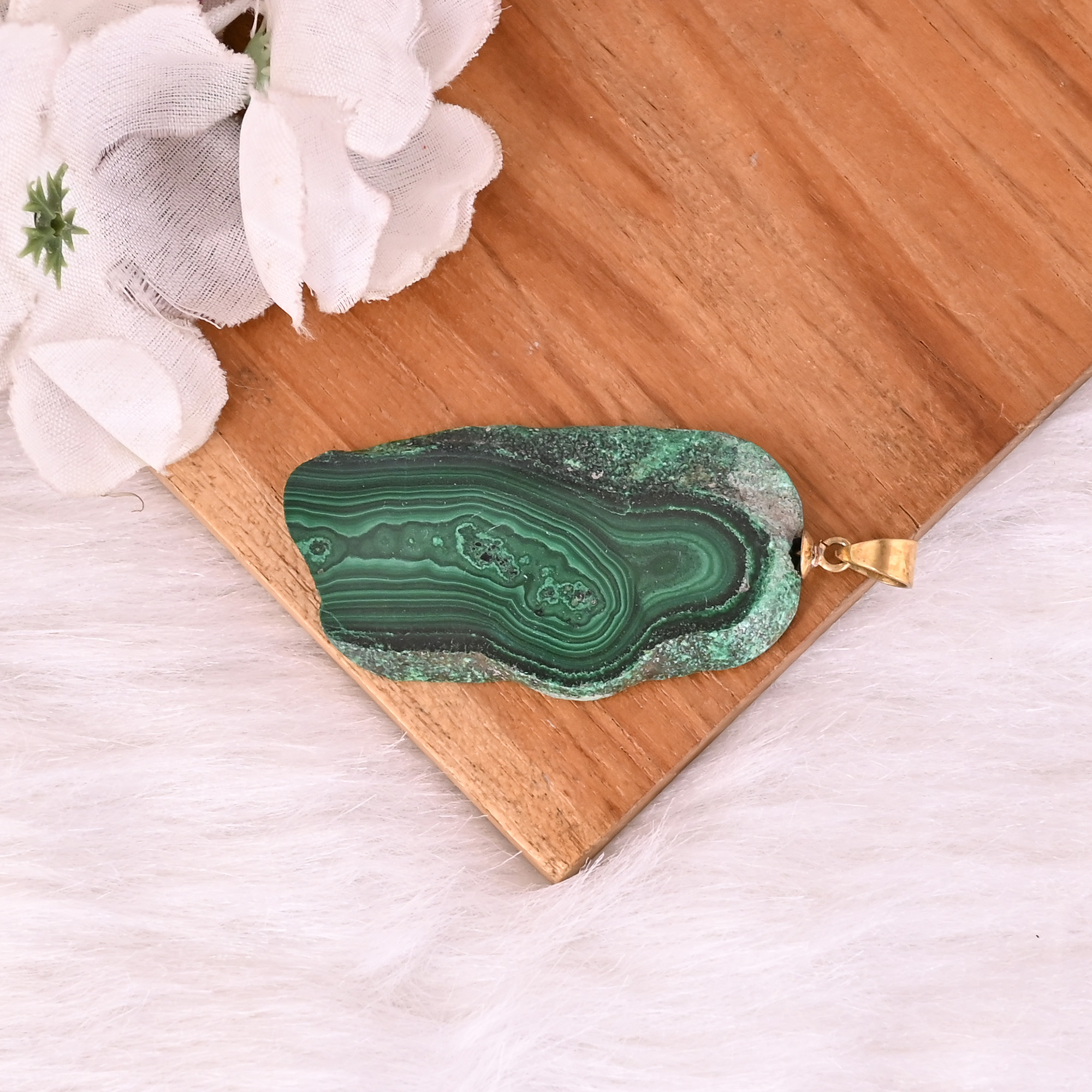 Natural Malachite Stalactite Brass Pendant 188 gm Unique Stone Jewelry