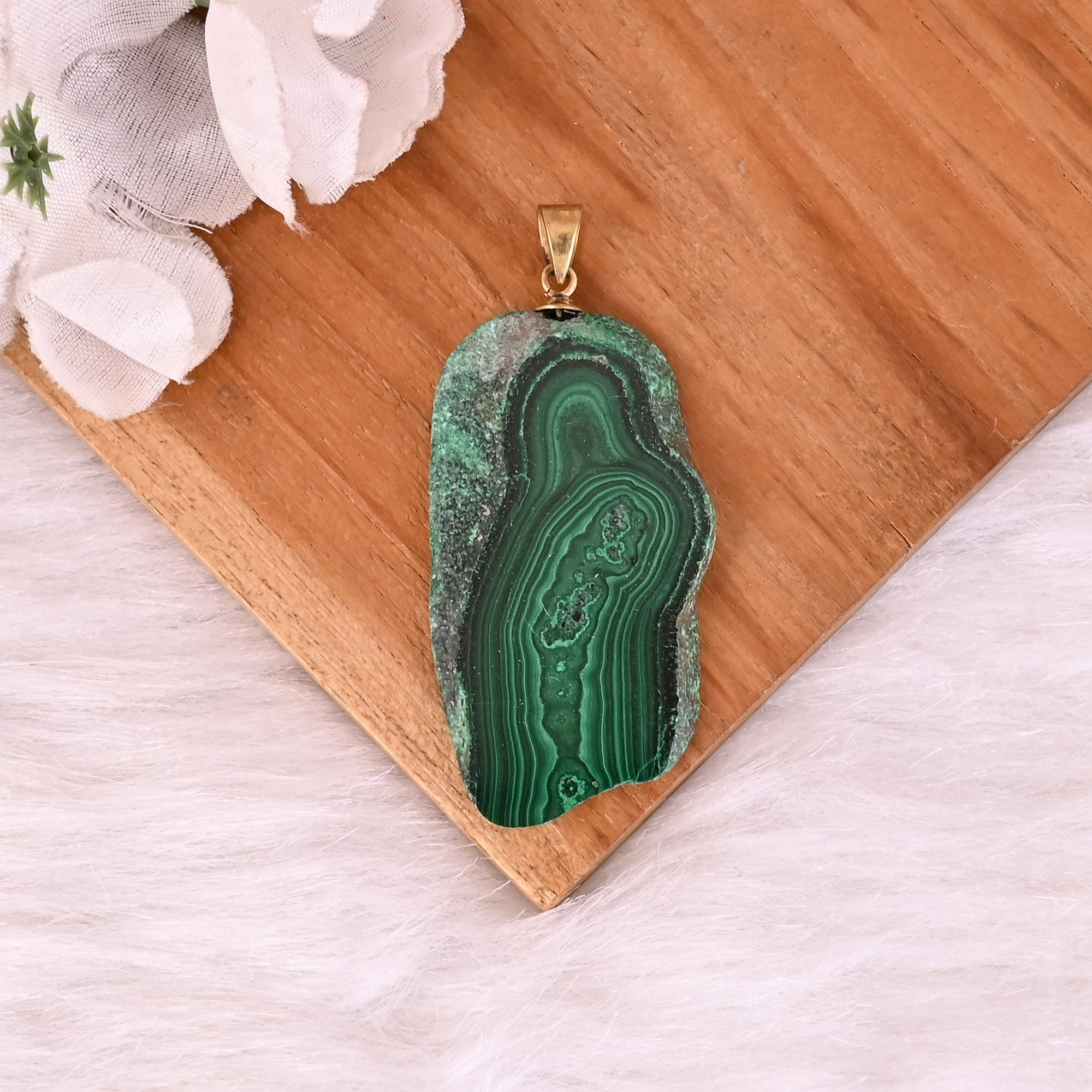 Natural Malachite Stalactite Brass Pendant 188 gm Unique Stone Jewelry