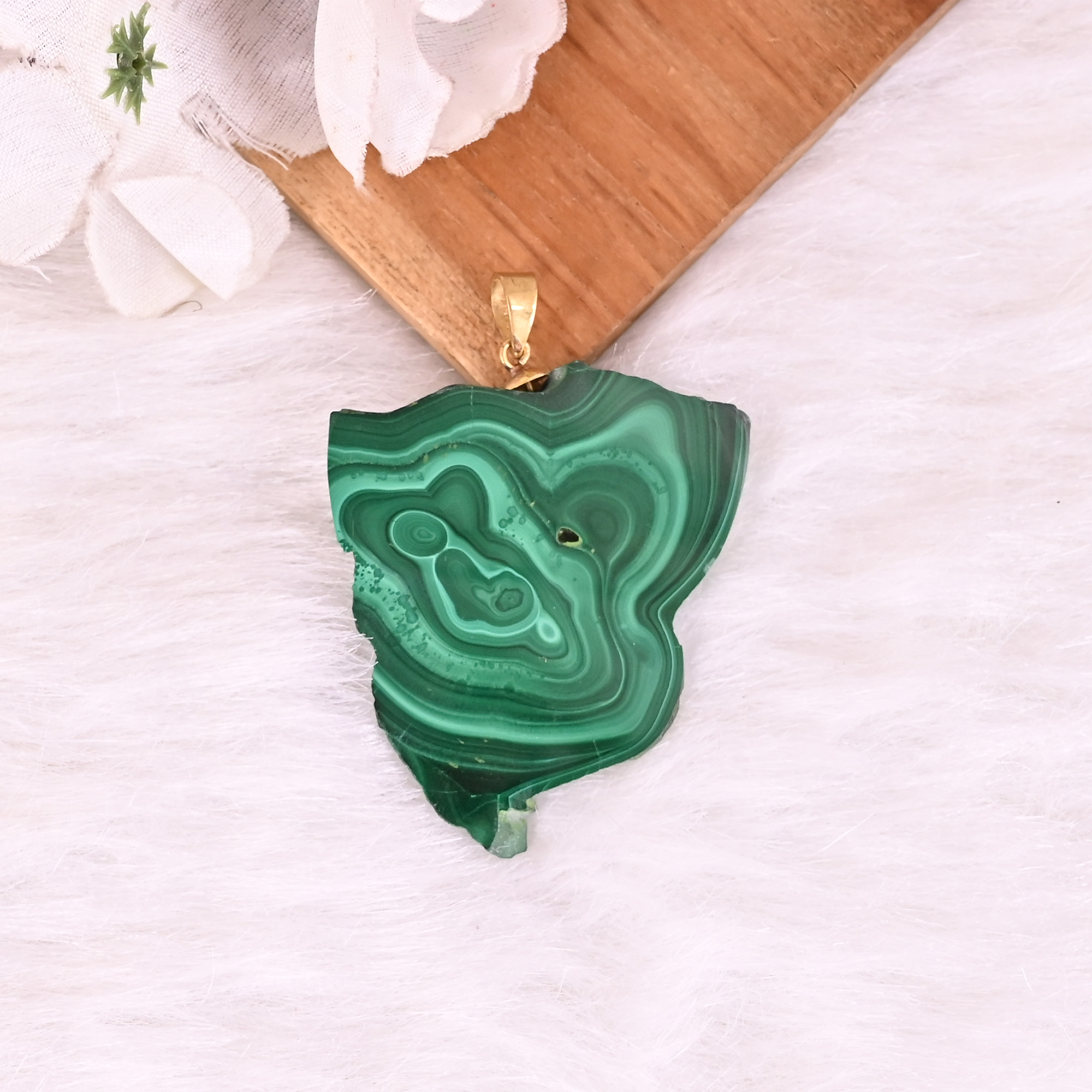 Natural Malachite Stalactite Brass 213 gm Unique Green Stone Pendant