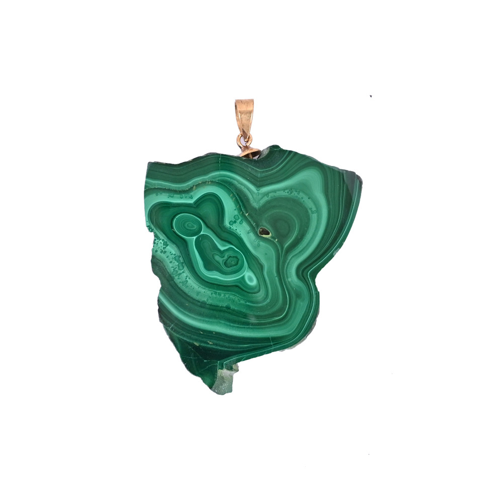 Image of Natural Malachite Stalactite Brass  21.3 gm Unique Green Stone Pendant