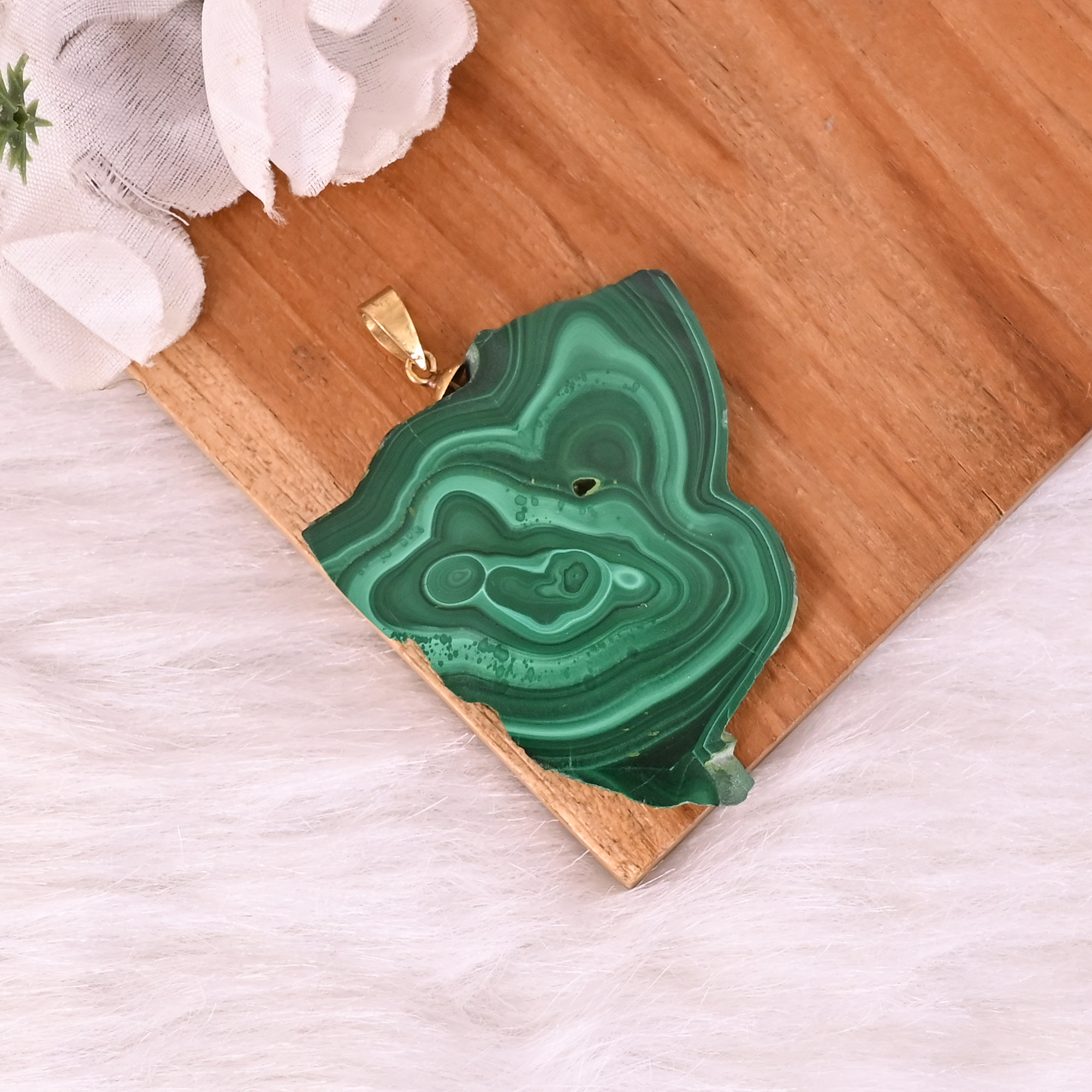 Natural Malachite Stalactite Brass 213 gm Unique Green Stone Pendant