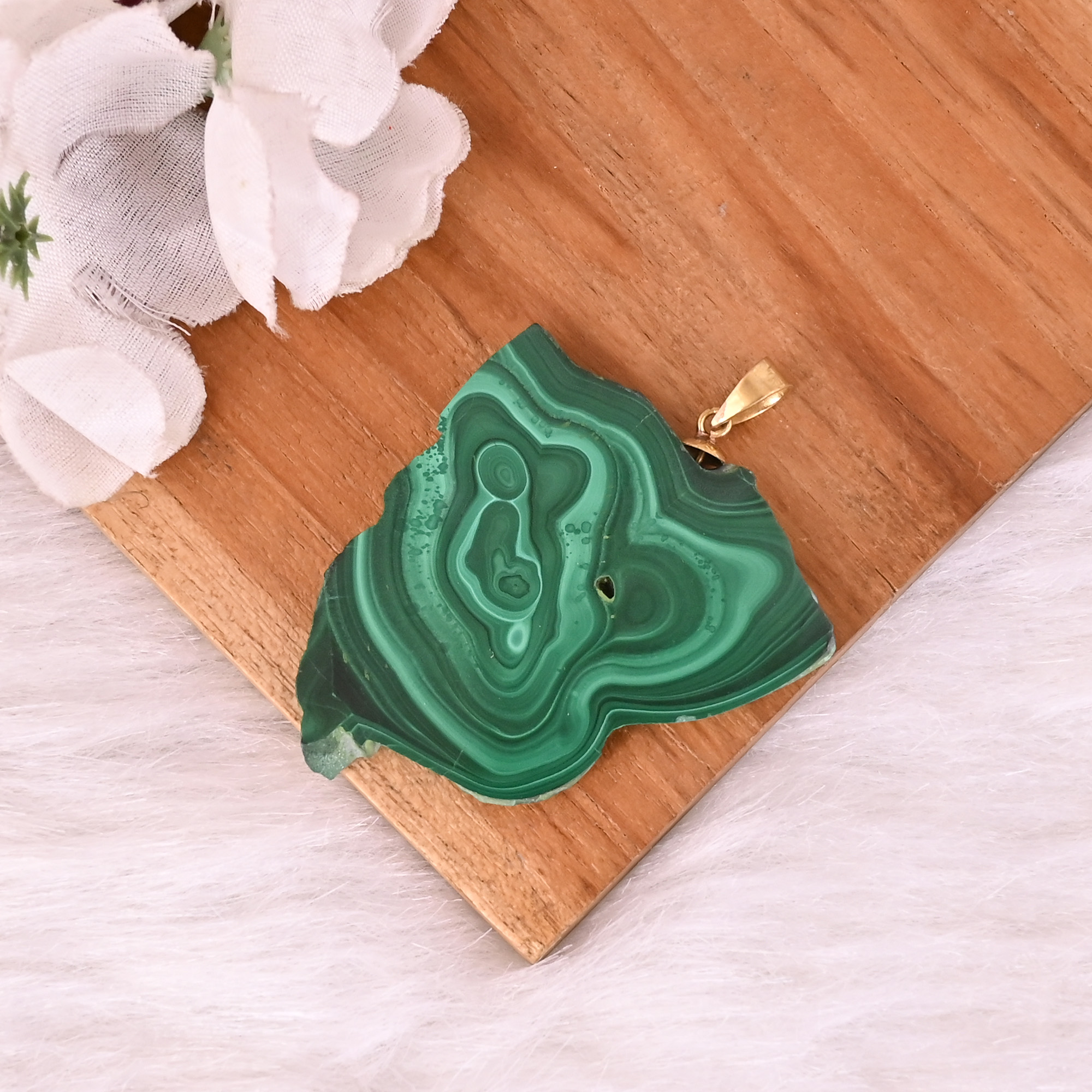 Natural Malachite Stalactite Brass 213 gm Unique Green Stone Pendant