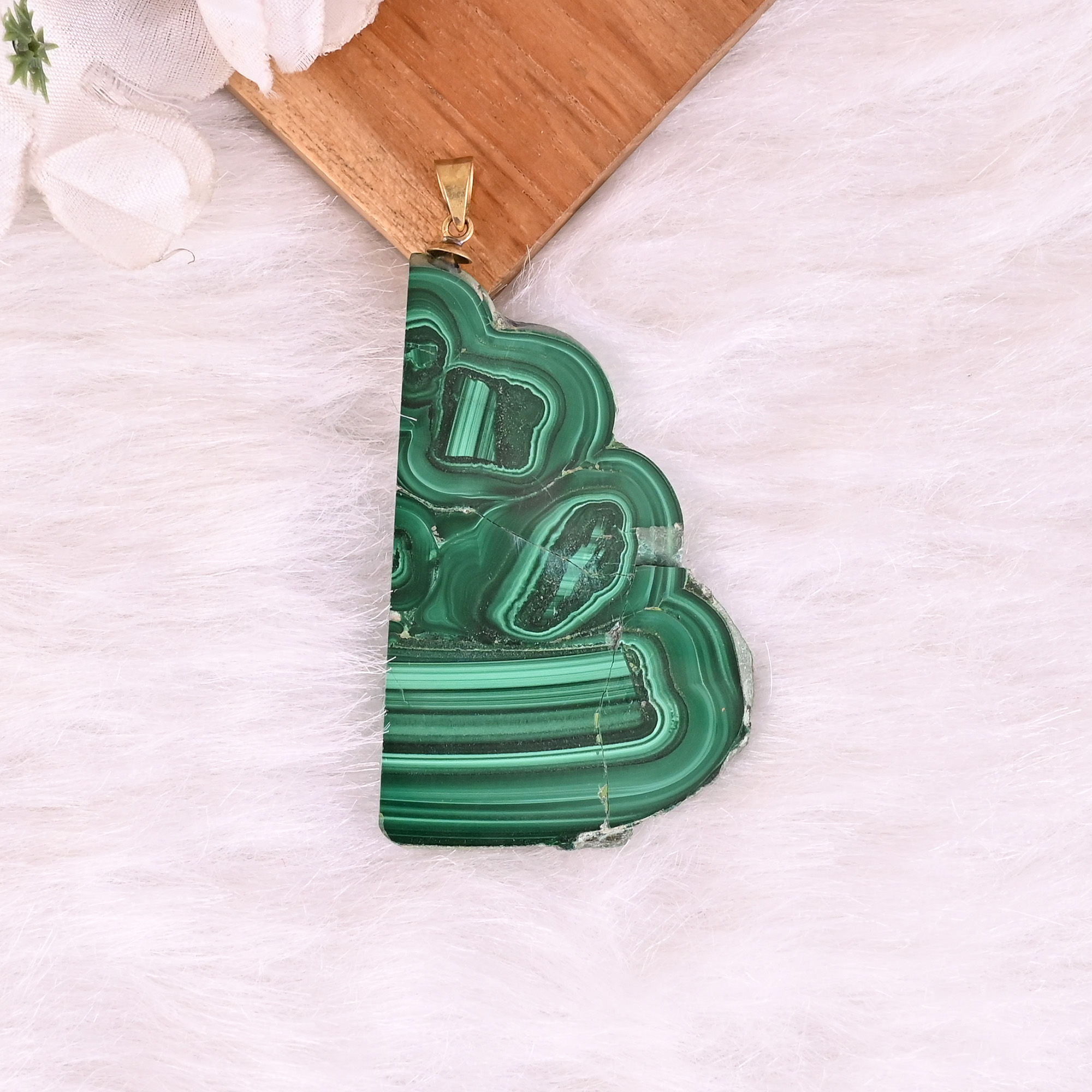 Natural Malachite Stalactite Brass Pendant 344 gm Unique Stone Jewelry