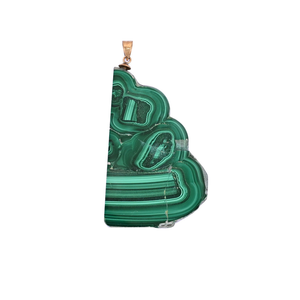 Image of Natural Malachite Stalactite Brass Pendant 34.4 gm Unique Stone Jewelry