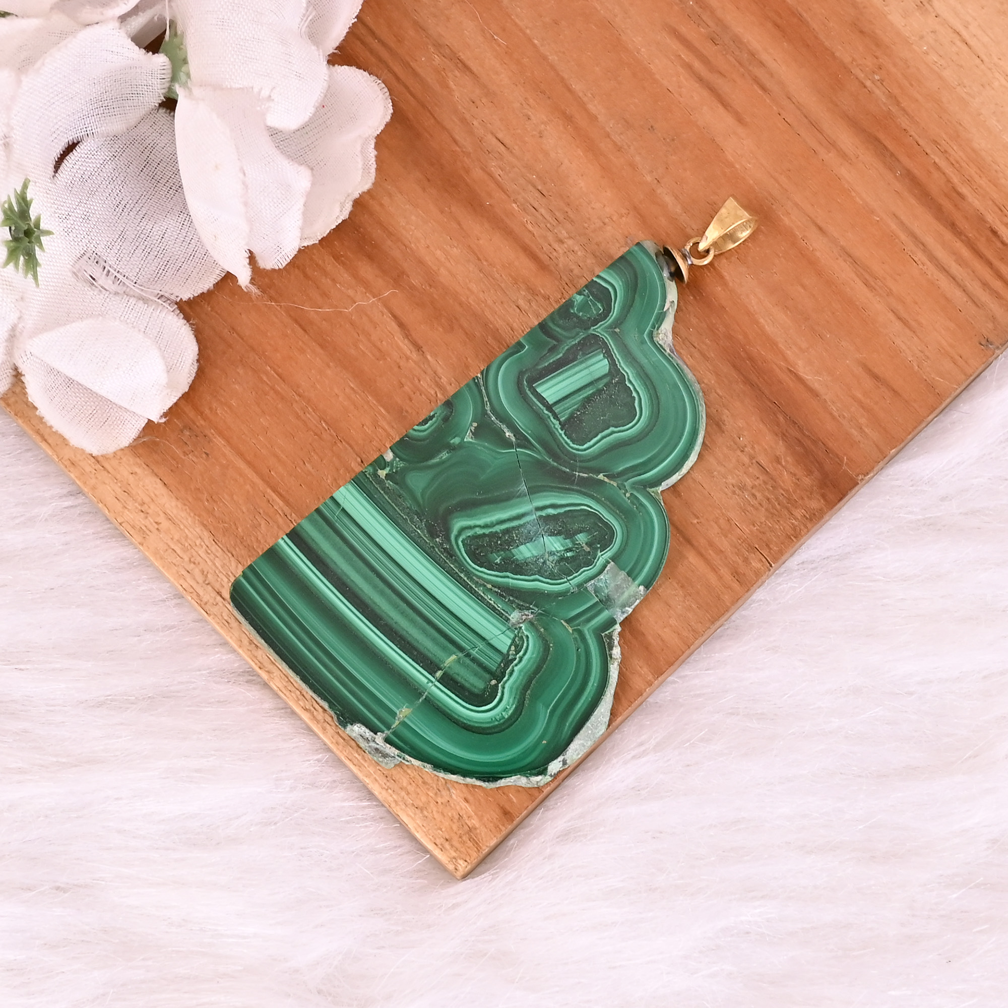 Natural Malachite Stalactite Brass Pendant 344 gm Unique Stone Jewelry