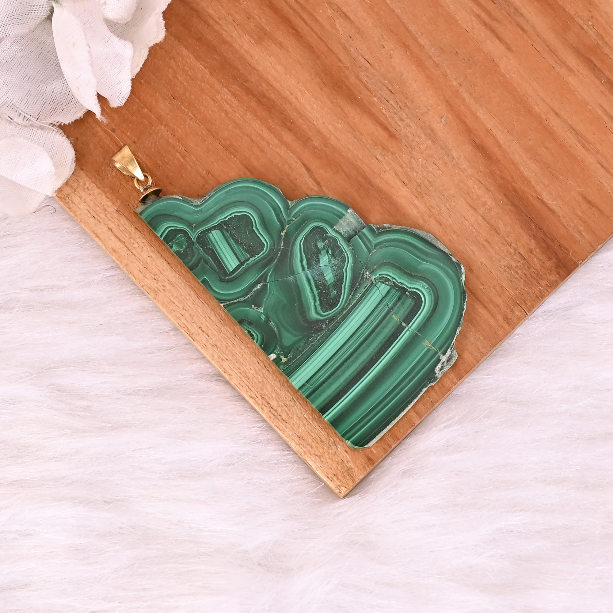 Natural Malachite Stalactite Brass Pendant 344 gm Unique Stone Jewelry