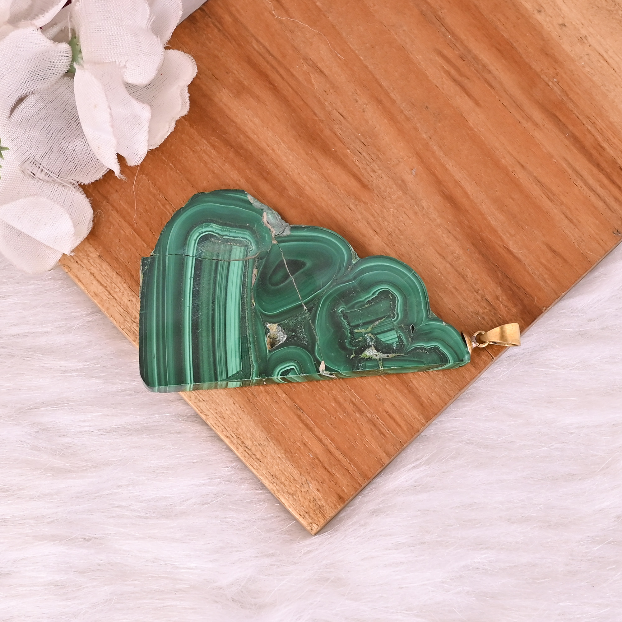 Natural Malachite Stalactite Brass Pendant 344 gm Unique Stone Jewelry