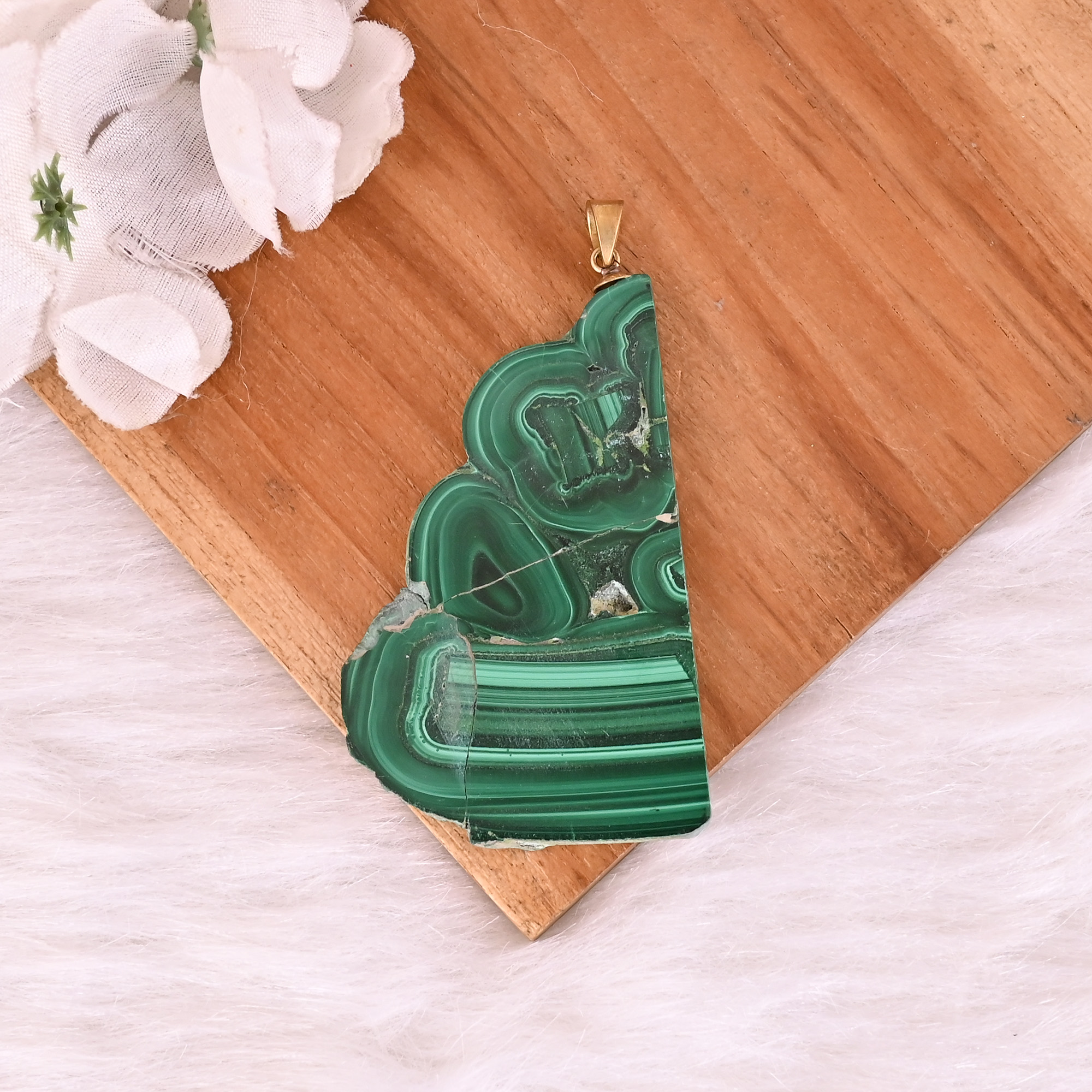 Natural Malachite Stalactite Brass Pendant 344 gm Unique Stone Jewelry