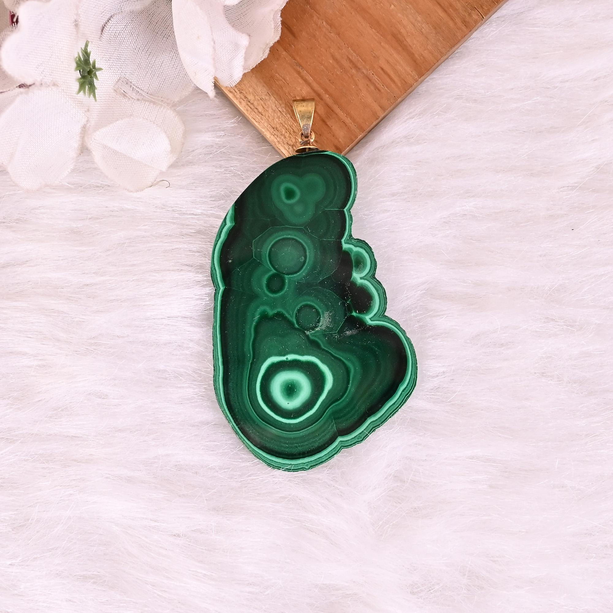 Natural Malachite Stalactite Brass  364 gm Unique Green Stone Pendant