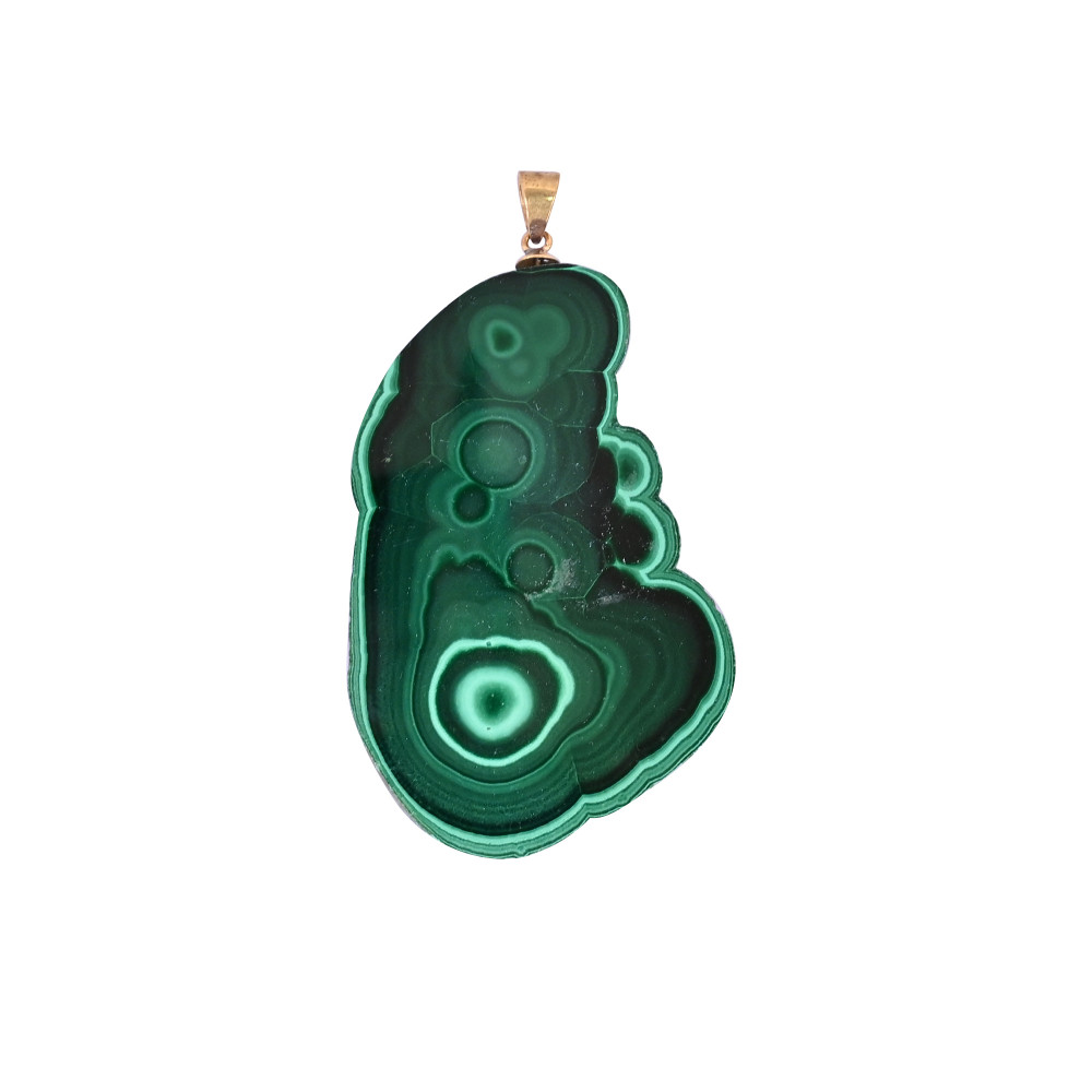 Image of Natural Malachite Stalactite Brass  36.4 gm Unique Green Stone Pendant