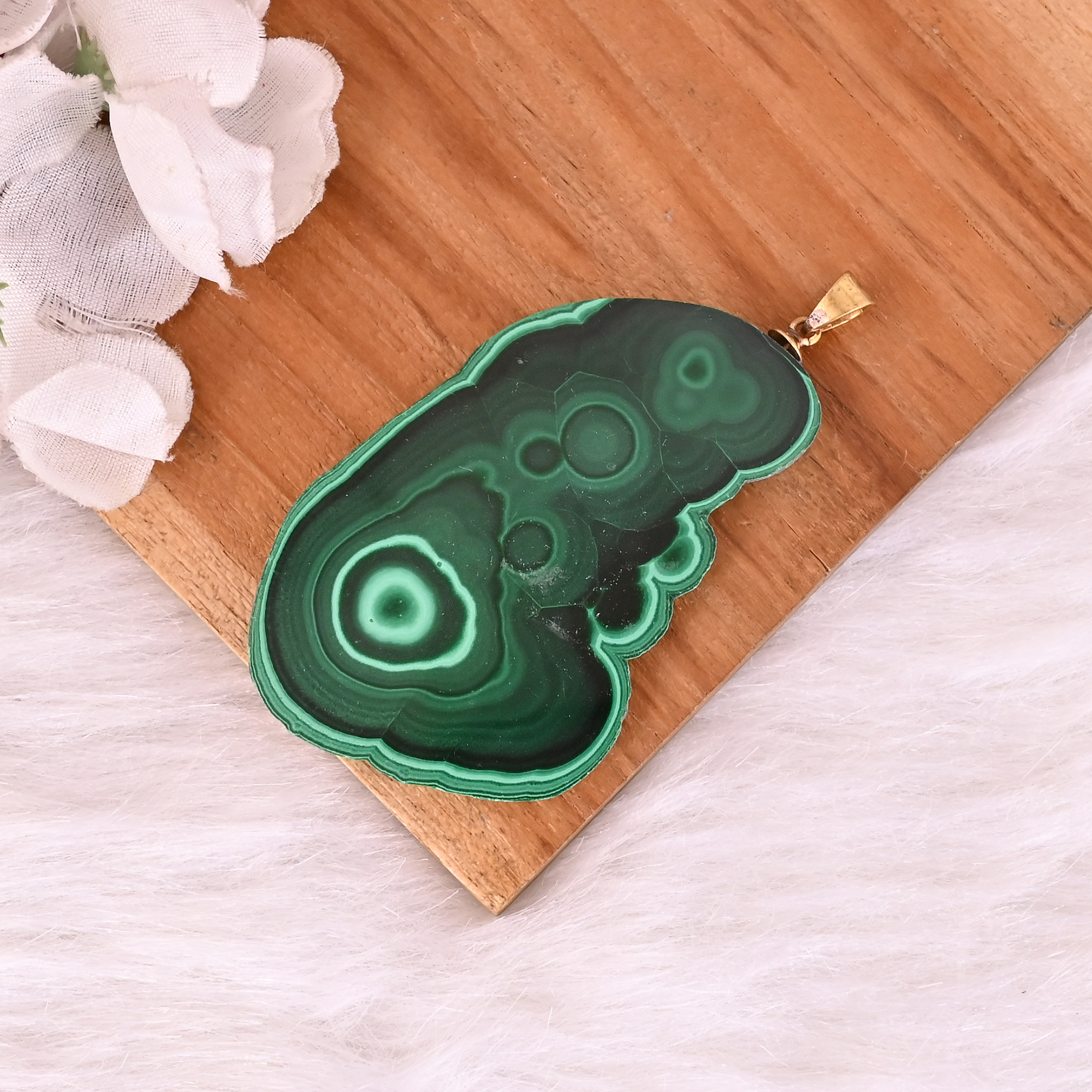Natural Malachite Stalactite Brass  364 gm Unique Green Stone Pendant